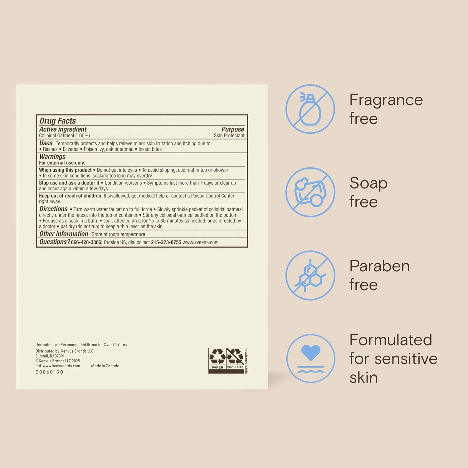 Aveeno Soothing Bath Treatment, Natural Colloidal Oatmeal Bath for Eczema, Sensitive Skin, Fragrance-Free Formula, Eczema Bath Soak Relieves Itchy, Dry Skin, Individual Packets, 8 ct.