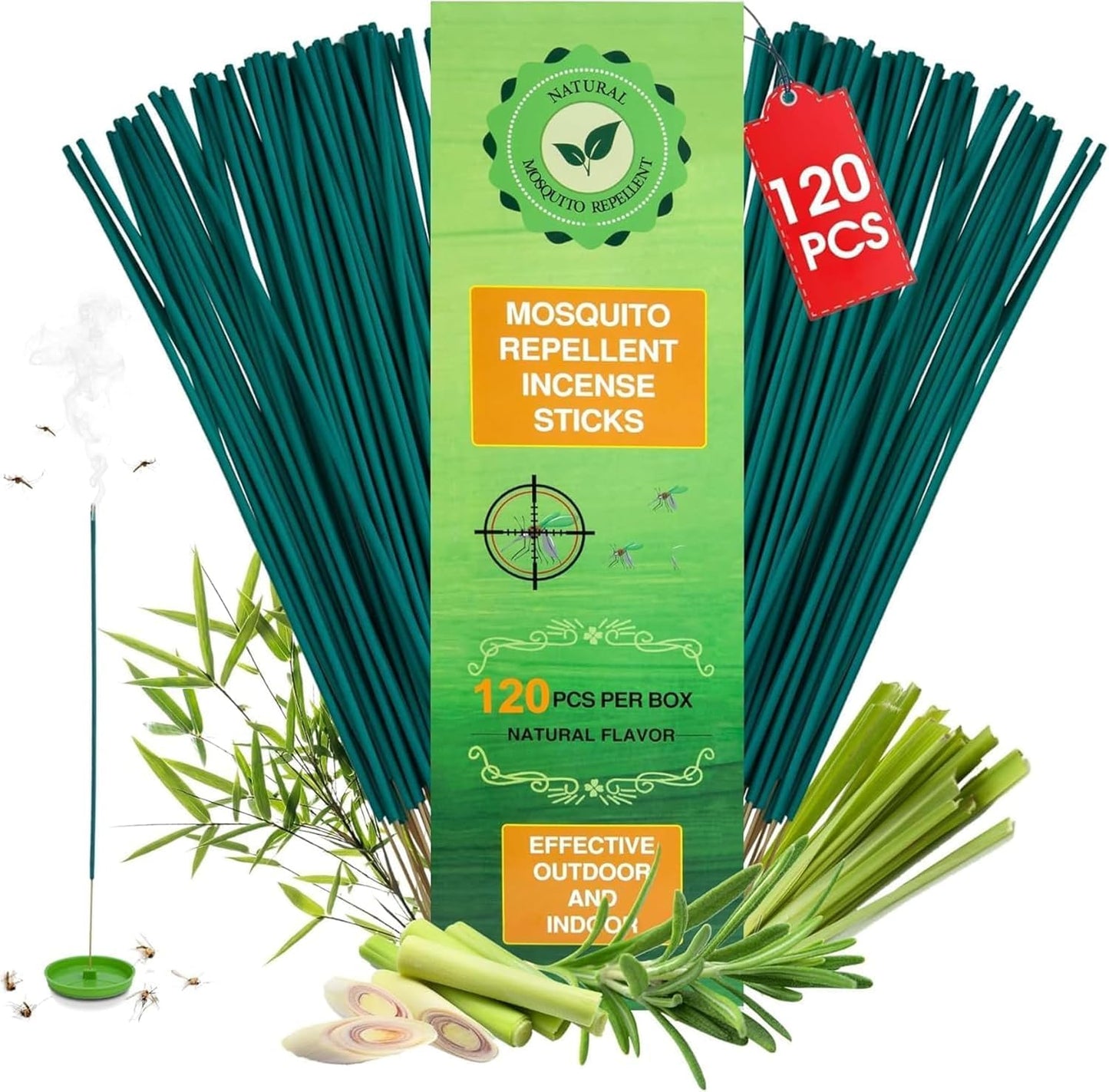 120 Pcs Mosquito Repellent Outdoor Patio, Mosquito Incense Sticks Natural Citronella Oil Plant-Based Bug Repellent for Camping Fishing Backyard Travel