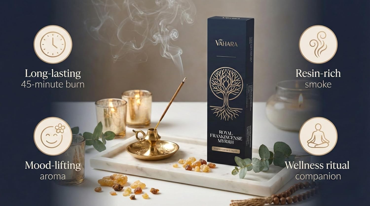 Premium Vahara Royal Frankincense and Myrrh Incense Sticks 100g | Resin Blend Masala Agarbatti for Meditation Prayer & Cleansing | Natural Earthy Home Fragrance
