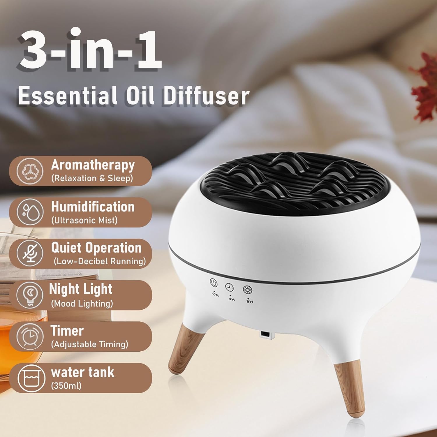 300ml Essential Oil Scent Diffuser, Aroma Diffuser with Remote Control, Mist Humidifier with 7 Colors LED Lights and Timer Function for Home, Office, Yoga, Relaxation & Better Sleep