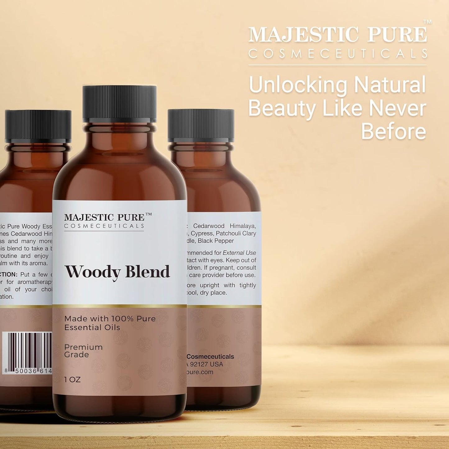 Majestic Pure Wood Essential Oil Blend | 100% Pure Premium Oil for Peace, Harmony | Pine Needle, Cypress, Orange, Himalaya Cedarwood Essential Oil for Diffusers & Aromatherapy | 1oz