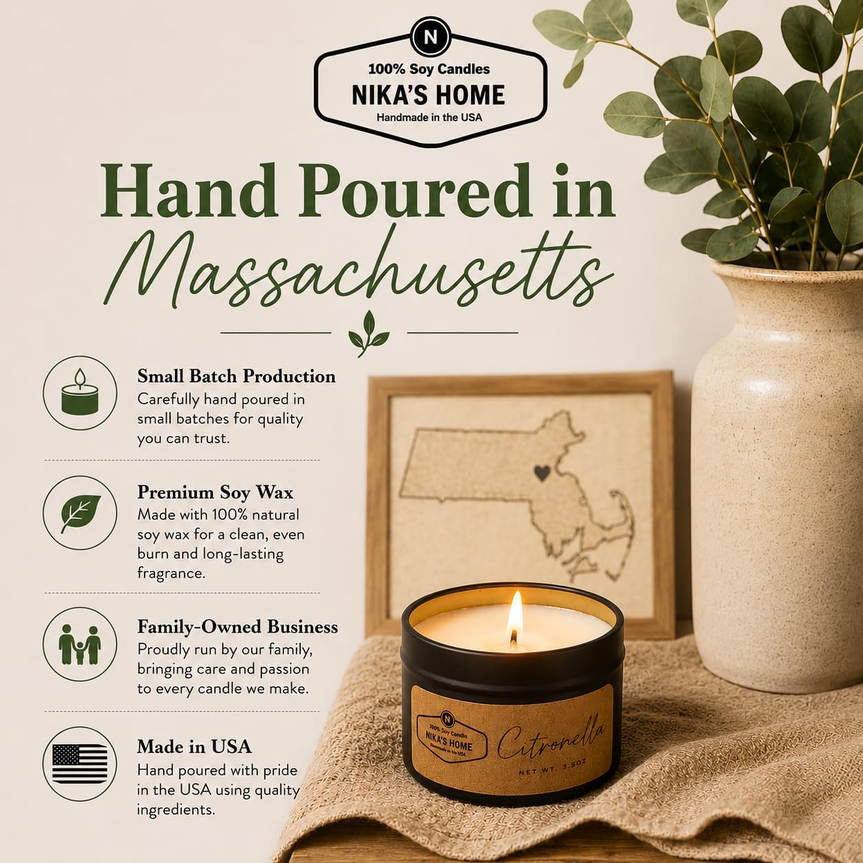 Citronella Soy Wax Candle Set, 5 Pack 3.5 oz Tins, Highly Scented Outdoor Decor for Patio, Deck, Camping & Backyard Gatherings, Hand Poured in USA