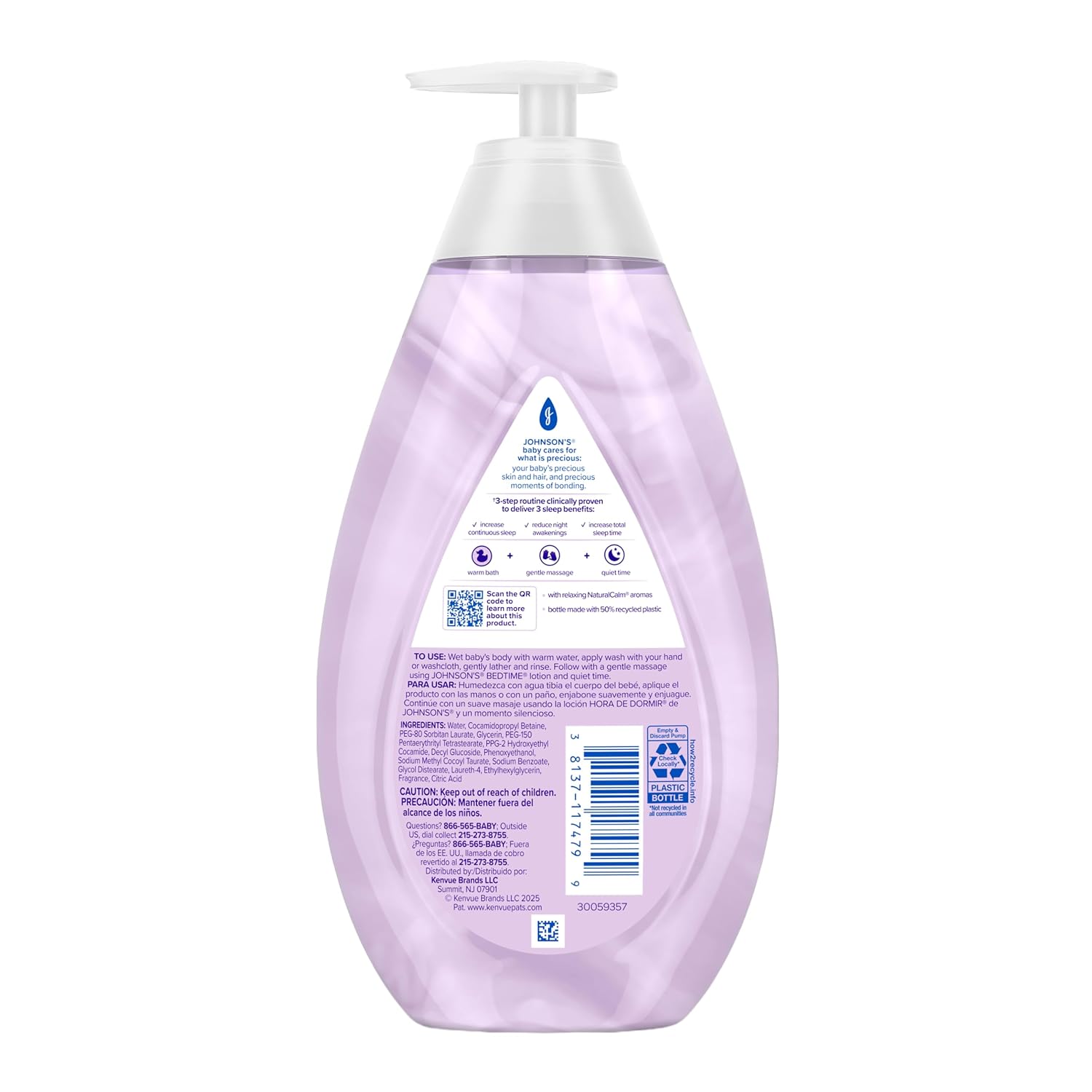 Johnson's Baby Bedtime Moisture Body Wash, Soothing NaturalCalm Aromas, Nighttime Bath Wash to Help Calm Baby Before Bed, Baby Wash, No added Parabens & Sulfates, 27.1 fl. oz
