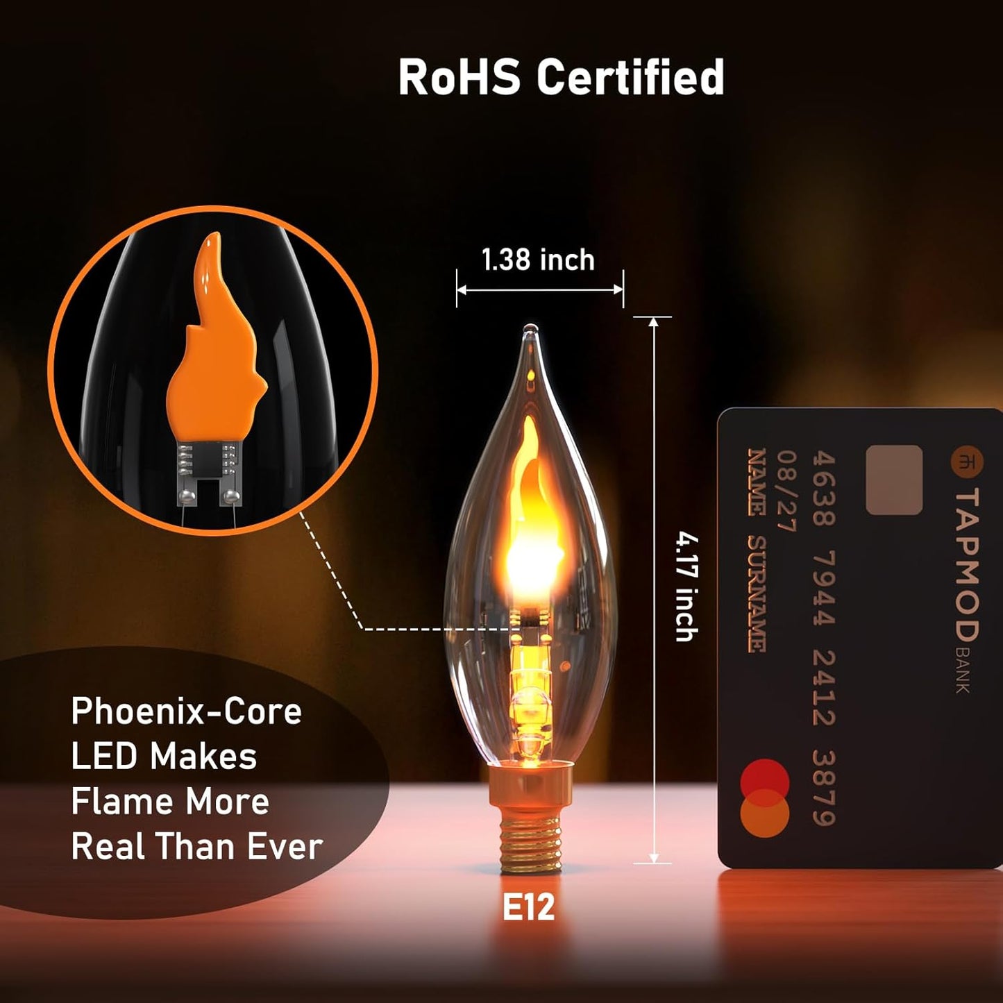 Hompavo Upgraded Flame Light Bulbs, E12 Chandelier Base Candelabra Flickering Fire Light Bulb, Clear Candle Light for Halloween Christmas Party Porch Indoor Outdoor Home Decorations - C35/6 Pack