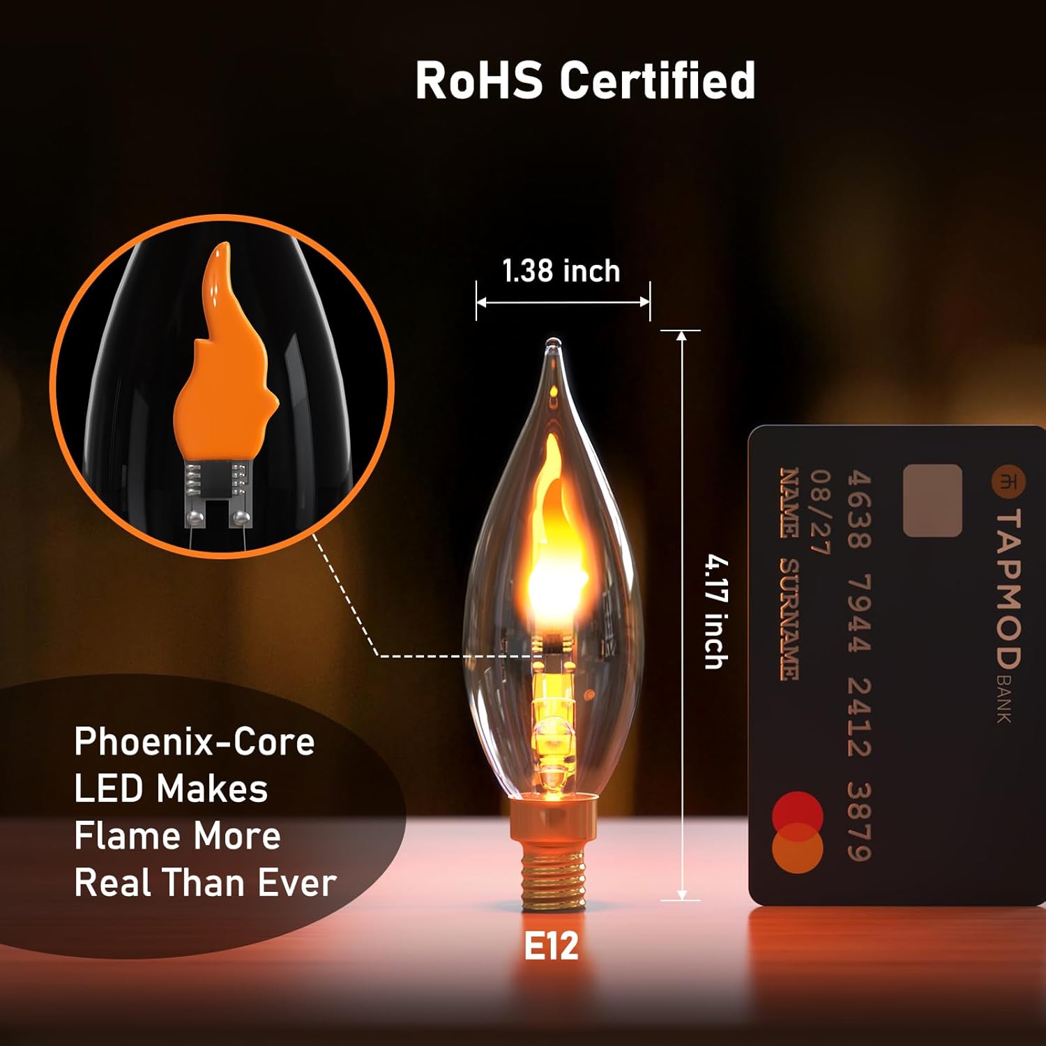 Hompavo Upgraded Flame Light Bulbs, E12 Chandelier Base Candelabra Flickering Fire Light Bulb, Clear Candle Light for Halloween Christmas Party Porch Indoor Outdoor Home Decorations - C35/6 Pack