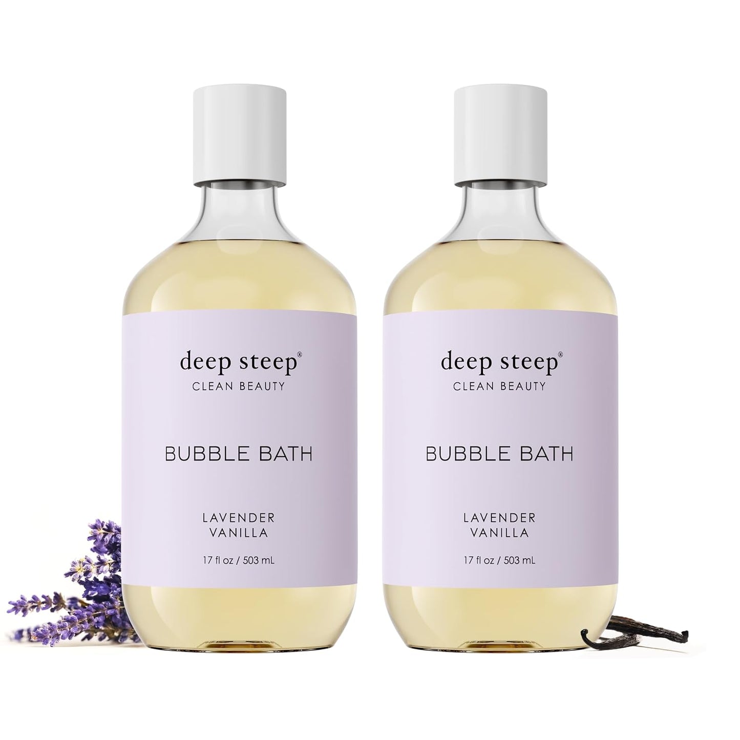 Deep Steep Bubble Bath, Lavender Vanilla 17 oz (Pack of 2) – Hypoallergenic, Clinically Tested Soothing Soak with Shea Butter & Argan Oil – Sulfate-Free