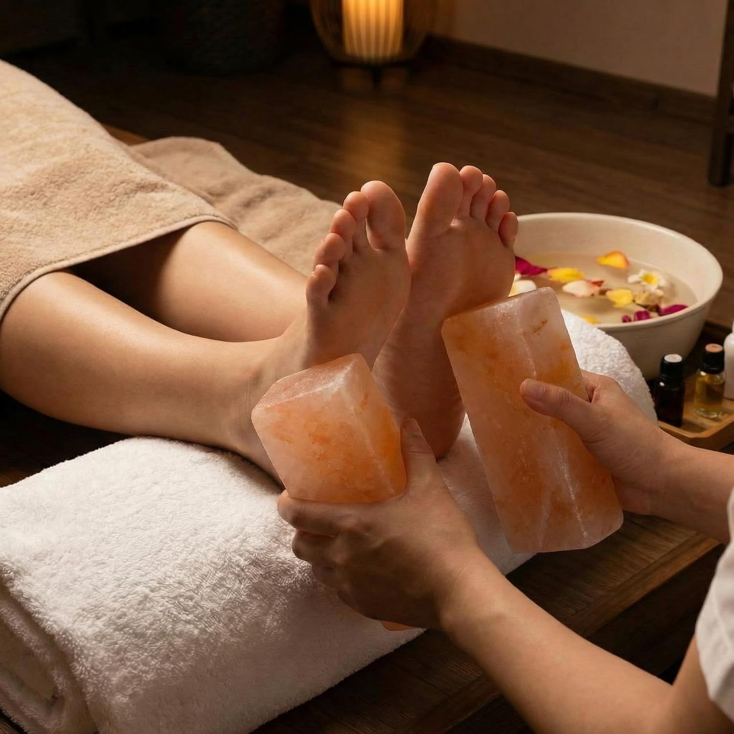 2 Pack Foot Bricks Hand Carved Rock, 4'' Width x 8'' Length x 2'' Depth Himalayan Rectangle Massage Salt Stone for Massotherapy Home Spa Relaxing Deodorant Salt and Sugar Scrubs