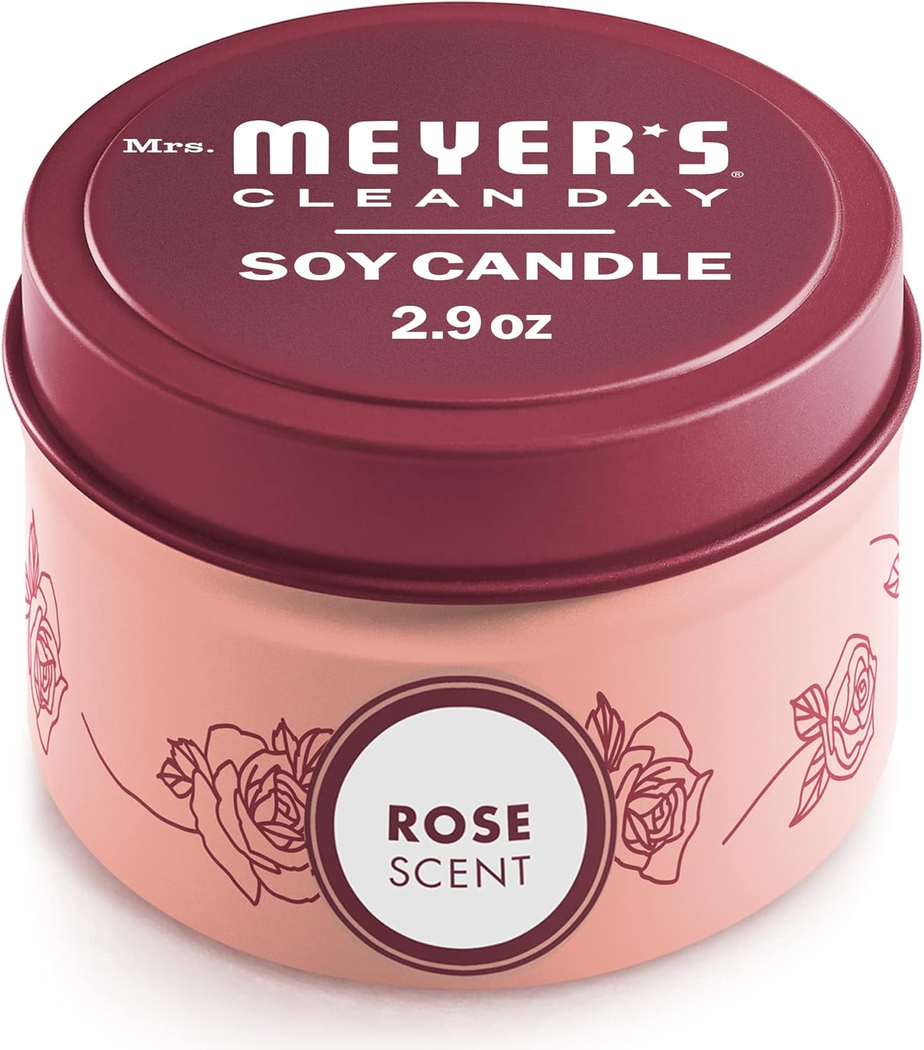 MRS. MEYER'S CLEAN DAY Soy Tin Candle, 12 Hour Burn Time, Made with Soy Wax and Essential Oils, Rose, 2.9 oz