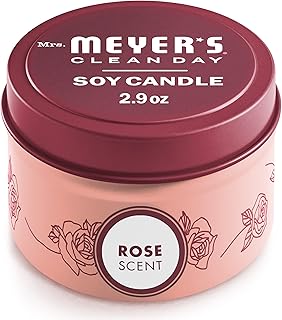 MRS. MEYER'S CLEAN DAY Soy Tin Candle, 12 Hour Burn Time, Made with Soy Wax and Essential Oils, Rose, 2.9 oz
