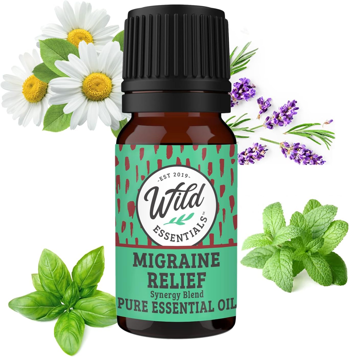 Wild Essentials Migraine Relief 100% Pure Essential Oil Synergy Blend 10ml, Formula for migraine Headaches, Tension, Congestion, stuffy Nose, Cold, M-Grain, Made in USA