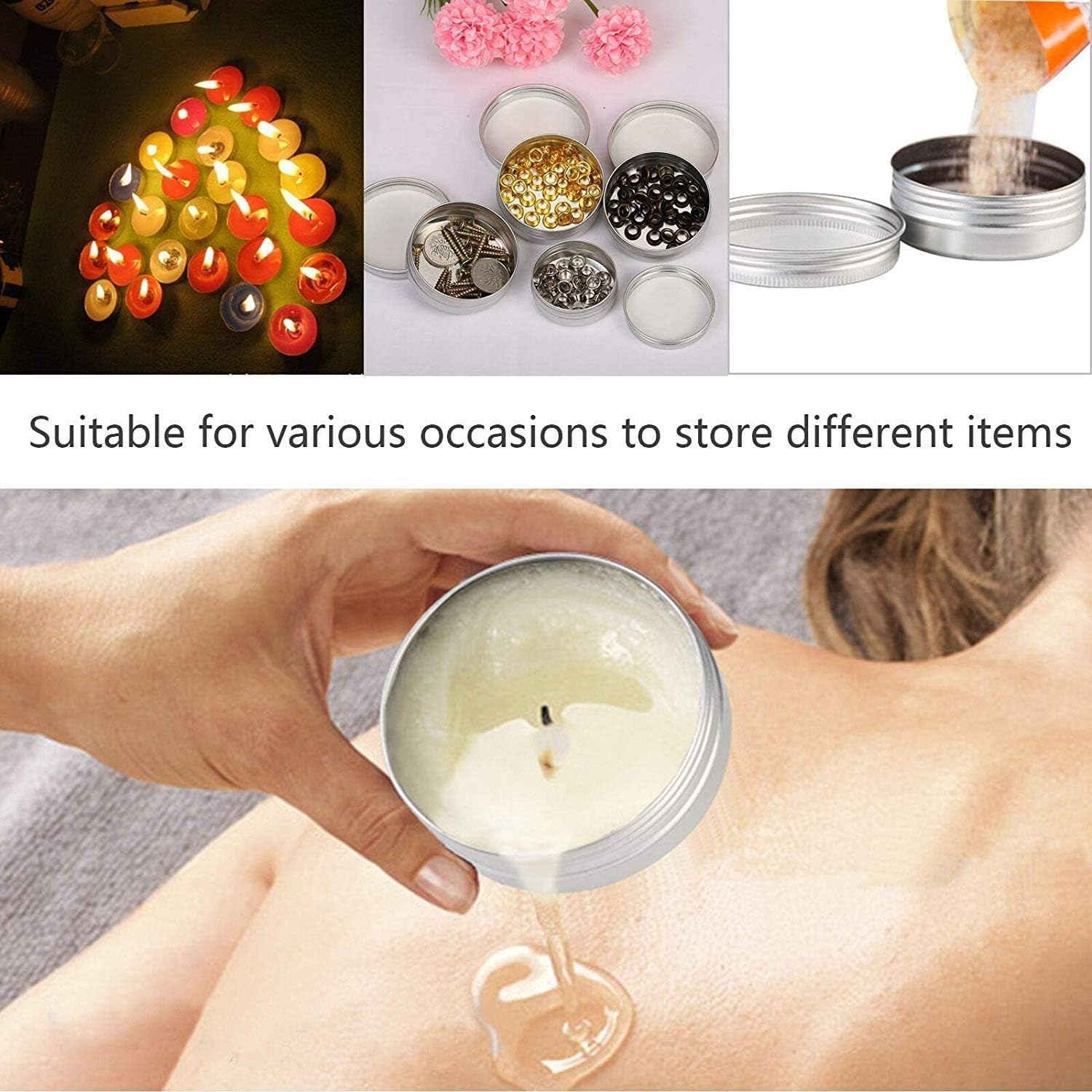 6-Ounce 12 Pack 180ml Empty Silver Round Aluminum Tin Cans Screw Top Metal Tins Aroma Hair Wax Tins Cosmetic Container Organization for Accessories DIY Beauty Salve Crafts Spice Candles