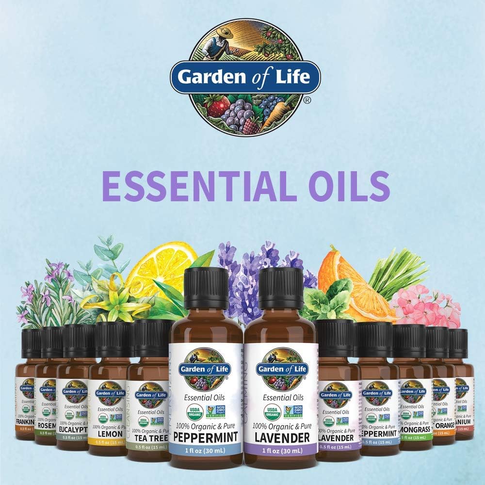 Garden of Life Essential Oil, Lavender 0.5 fl oz (15 mL), 100% USDA Organic & Pure, Clean, Undiluted & Non-GMO - for Diffuser, Aromatherapy, Meditation, Skincare, Sleep - Calming, Relaxing, Soothing