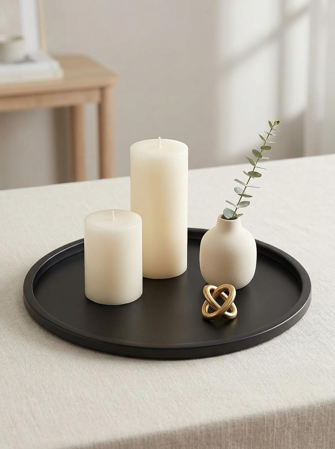 Romadedi Black Round Candle Tray: Metal Decorative Trays for Coffee Table Centerpiece Kitchen Bathroom Counter Modern Farmhouse Home Decor 11.8 Inches