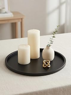 Romadedi Black Round Candle Tray: Metal Decorative Trays for Coffee Table Centerpiece Kitchen Bathroom Counter Modern Farmhouse Home Decor 11.8 Inches
