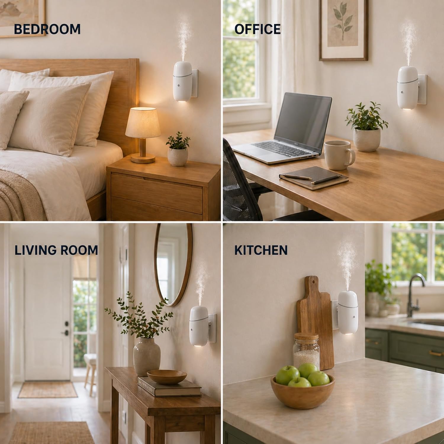 Waterless Essential Oil Diffuser, Cold Waterless Diffuser with Low/High Switch, Plug in Diffuser with Night Light, Quiet Wall Aromatherapy Diffuser for Home Living Room Bedroom Bathroom White