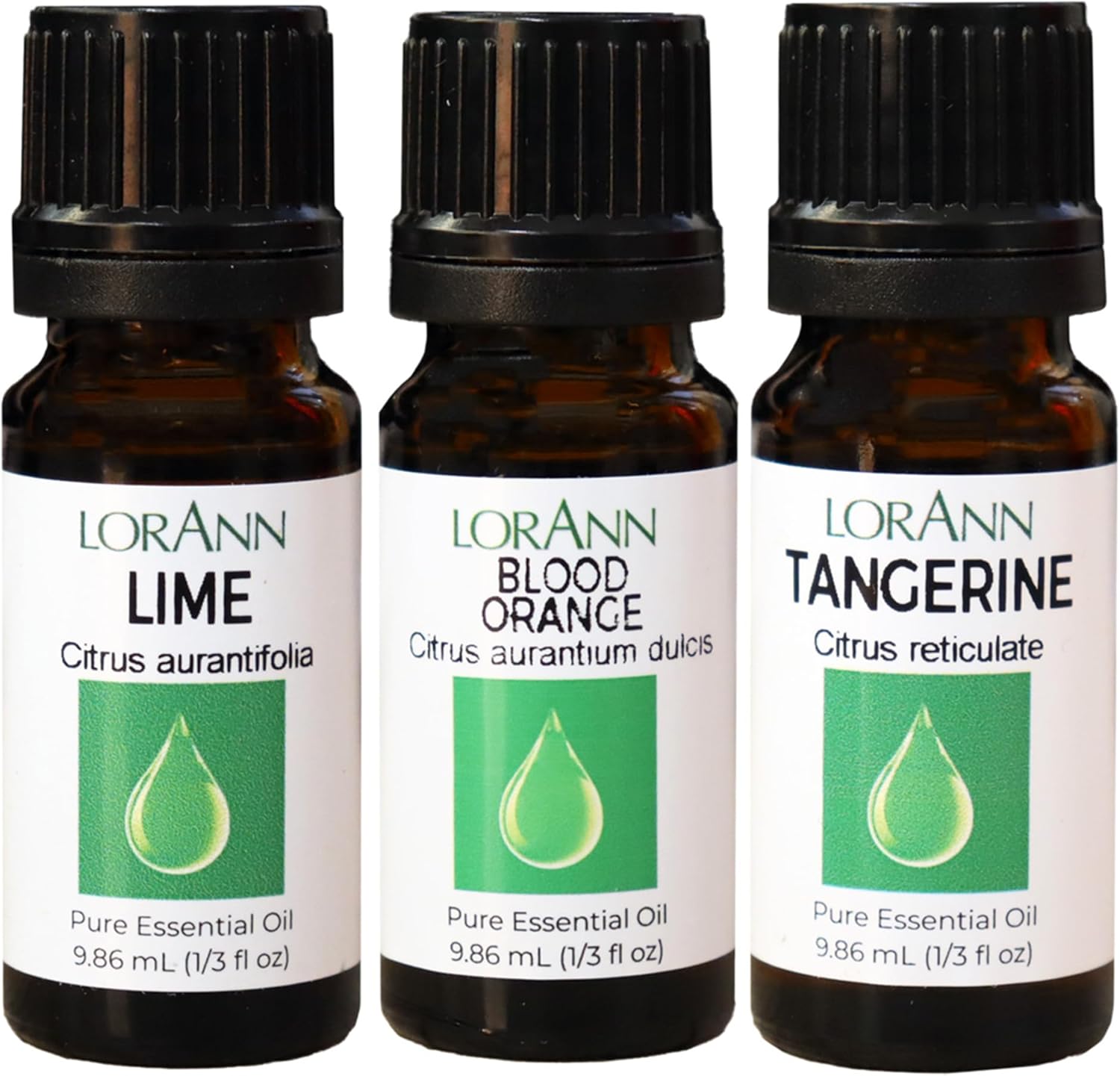 LorAnn Essential Oils - Citrus Collection: 3 Pack of 1/3 oz. Dropper Bottle - 1 Each of Oils: Blood Orange, Lime, and Tangerine