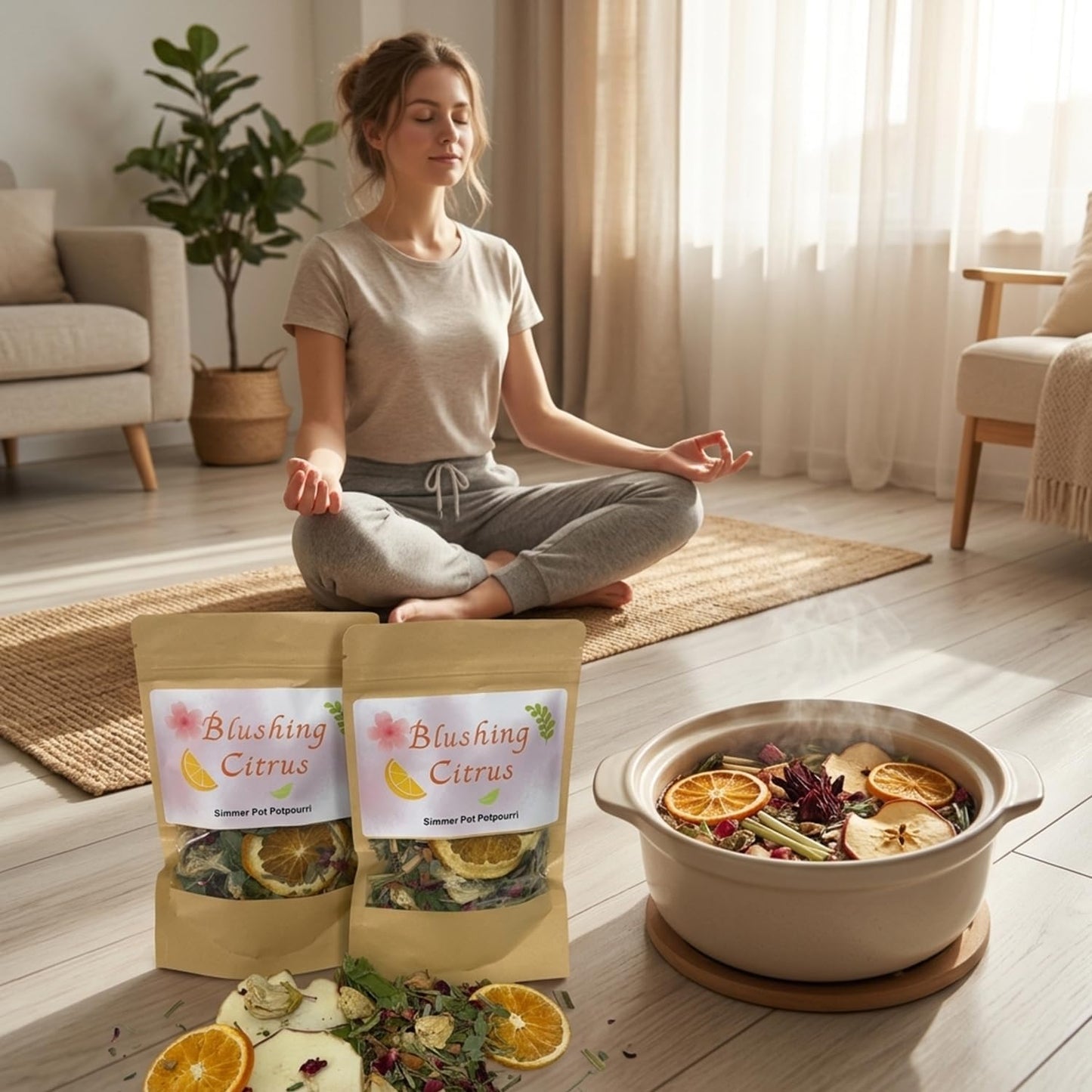 Blushing Citrus Stovetop Potpourri Kit - 2 Pack Natural Simmer Pot with Dried Orange & Apple Slices, Hibiscus Flowers, Rose Petals, Lemongrass, Mint & Cedarwood - Aromatherapy Home Fragrance Gift
