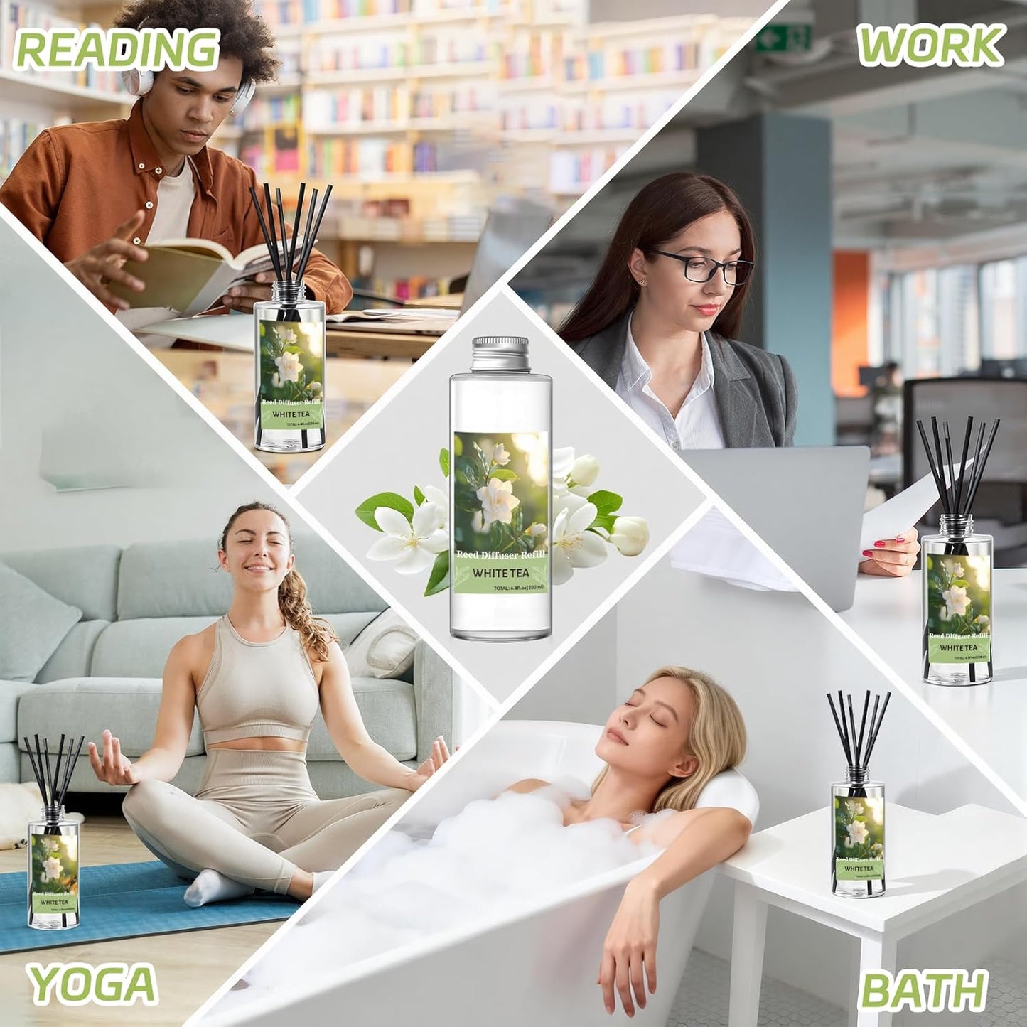 SCENTORINI Reed Diffuser Oil Refill, White Tea Diffuser Oil 6.76 Fl Oz, Natural Scented Essential Oil Refill Long Lasting Summer Home Fragrance for Room Spa Aromatherapy Bathroom Home Decor
