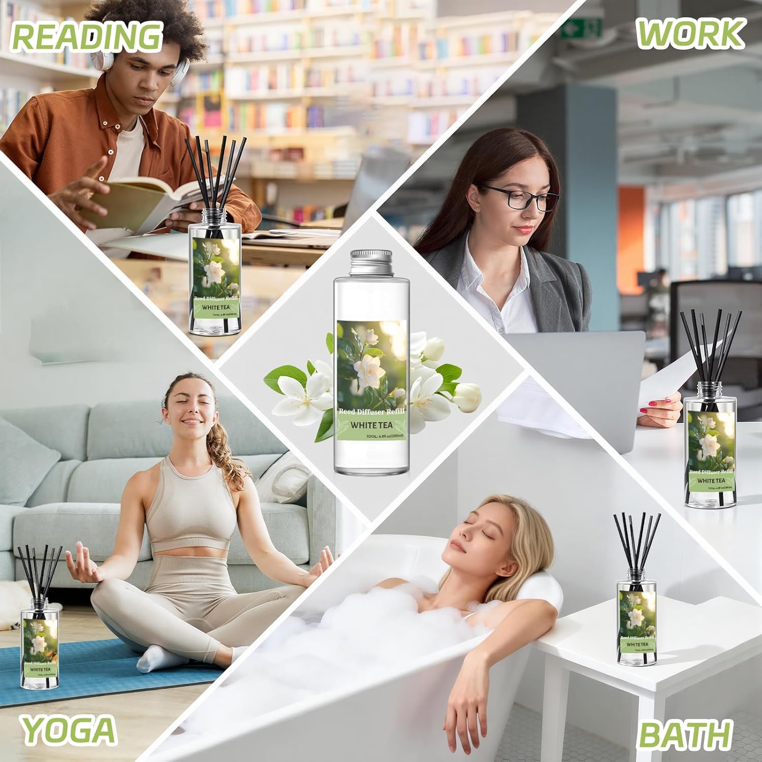 SCENTORINI Reed Diffuser Oil Refill, White Tea Diffuser Oil 6.76 Fl Oz, Natural Scented Essential Oil Refill Long Lasting Summer Home Fragrance for Room Spa Aromatherapy Bathroom Home Decor