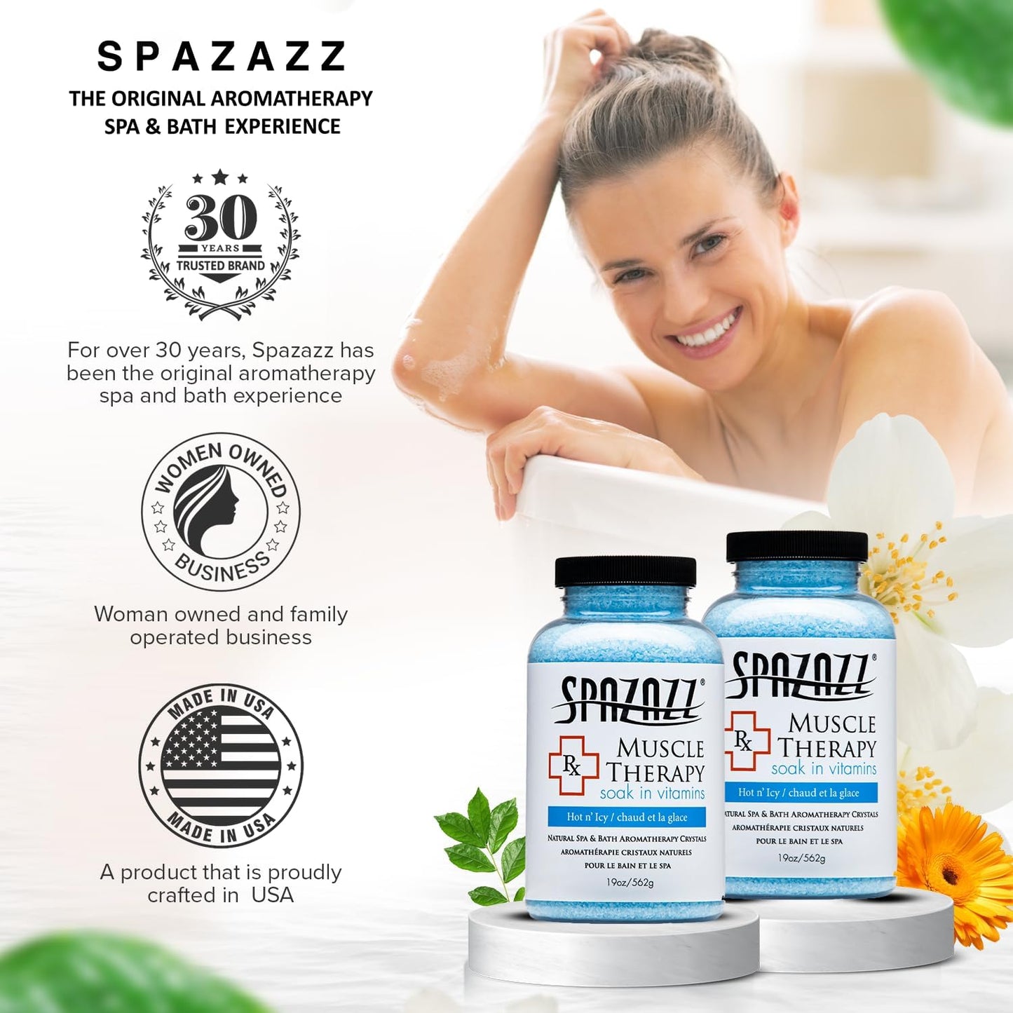 Spazazz Armotherapy Hot Tub Rx Muscle Therapy Natural Spa & Bath Salt Crystals 19oz- Hot 'N ICY - with Magnesium & Arnica - Safe for All Spa and Hot Tub Equipment