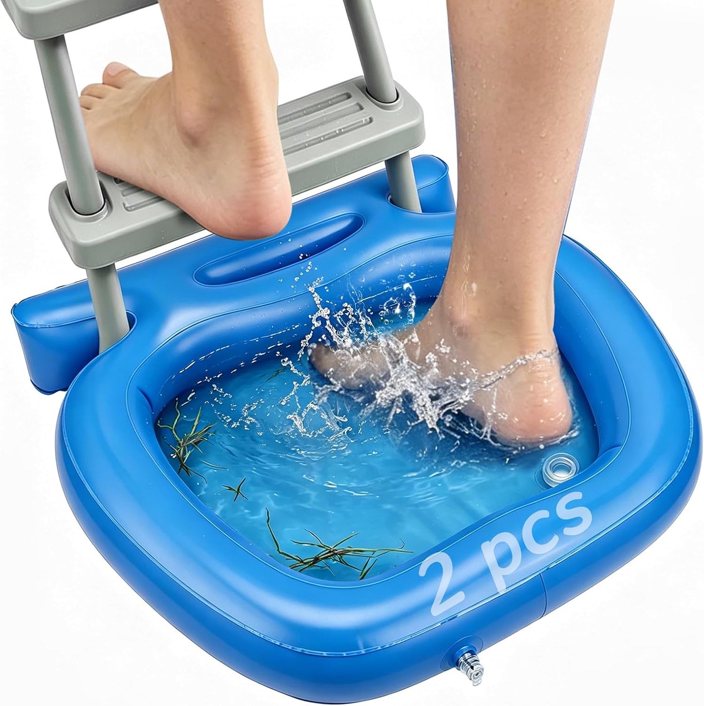 2pcs Fast Drain Inflatable Pool Foot Bath - 23.6" L x 20.4" W x 3.9"H Leak-proof Foot Wash Tray for In Ground Above Ground Swimming Pool Accessories, Feet Cleaner Basin/Tub for Entry Ladder Must Haves
