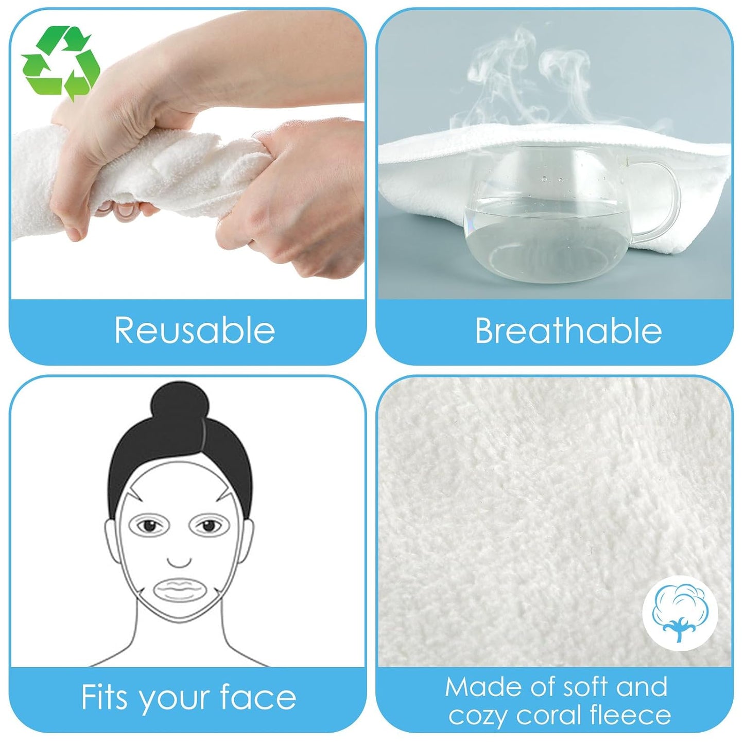2 Pcs Face Masks Spa,Steam Mask,Face Towels Reusable Hot Compress Warm Compress for Faces Facial Steamer Towel for Hot Cold Skin Care Faces Steamer Beauty Facial Towel for Home Beauty Salon Women