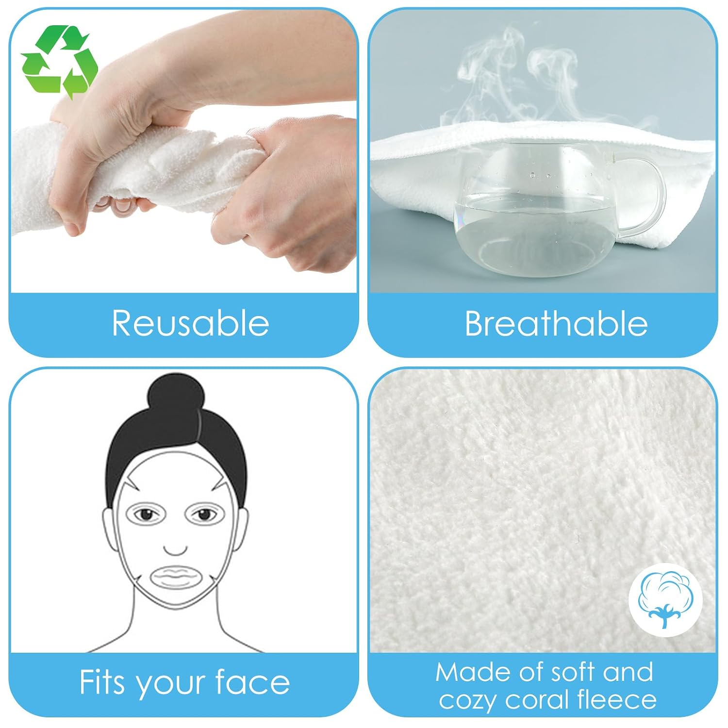 2 Pcs Face Masks Spa,Steam Mask,Face Towels Reusable Hot Compress Warm Compress for Faces Facial Steamer Towel for Hot Cold Skin Care Faces Steamer Beauty Facial Towel for Home Beauty Salon Women