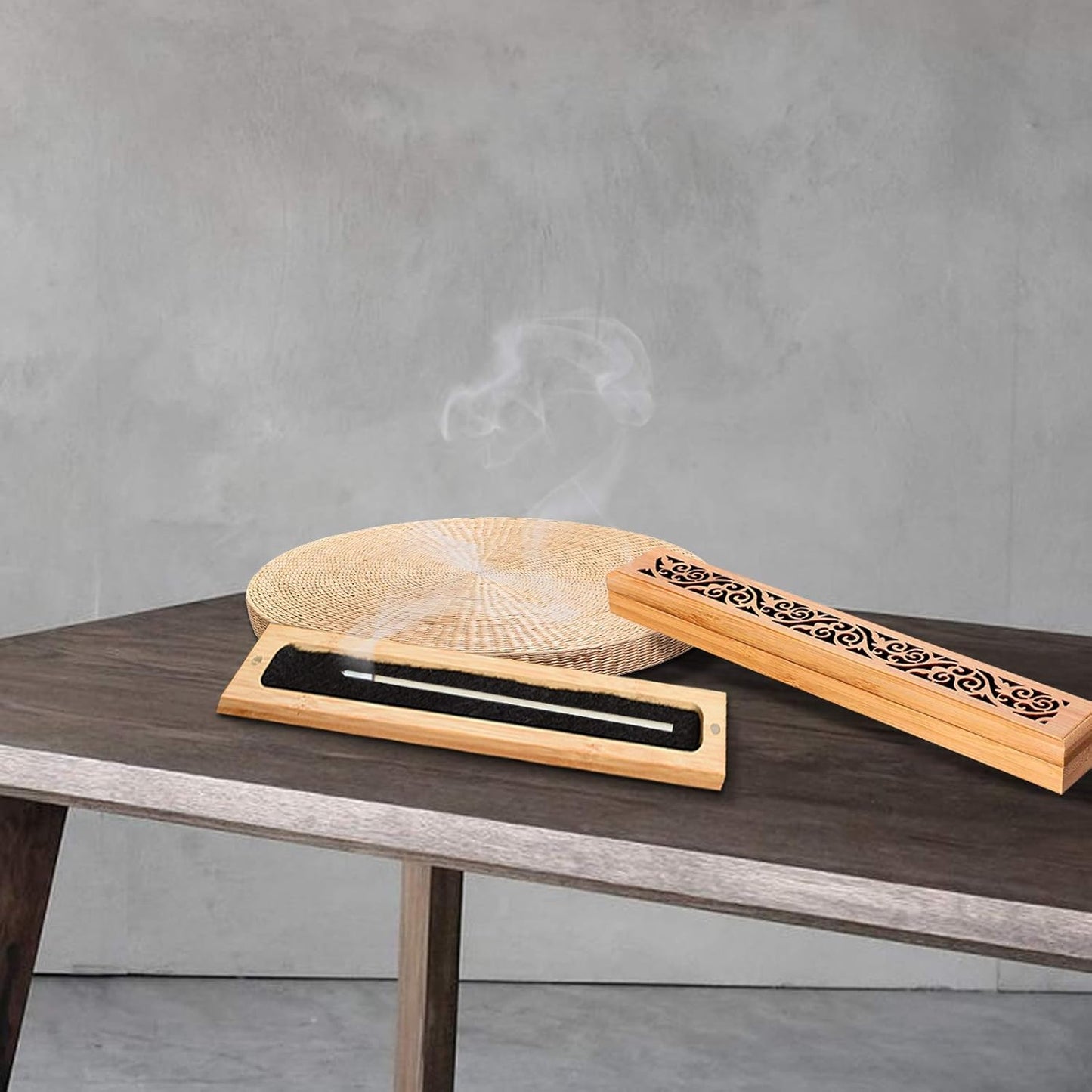 Jeffbaubl 2pcs Premium Incense Box, Bamboo Incense Holder, Burner with Ash Catcher