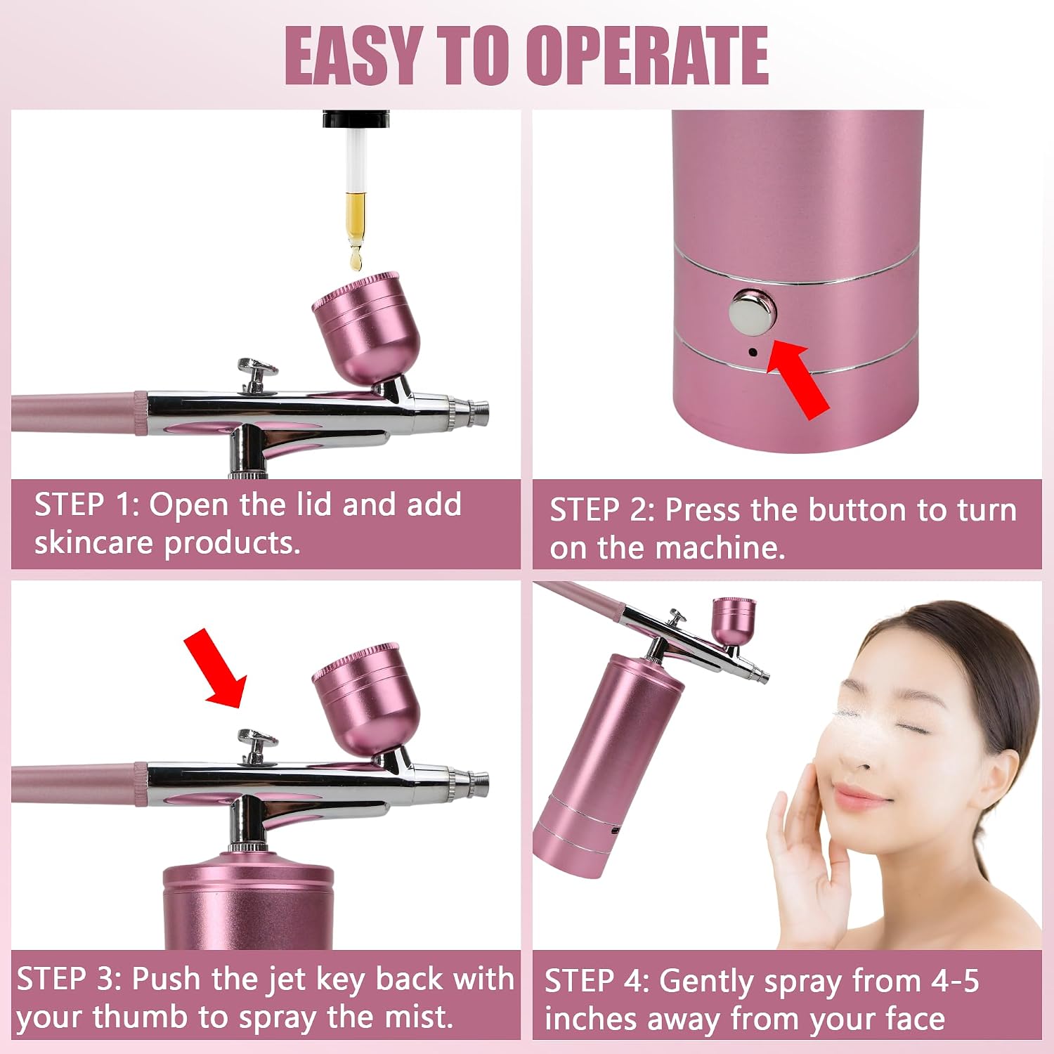 Oxygen Facial Machine – Handheld High Pressure Mist Spray Steamer for Skin Rejuvenation, Deep Cleaning, and Moisturizing – Portable, Rechargeable Airbrush for Home and Beauty Salon Use (Pink)