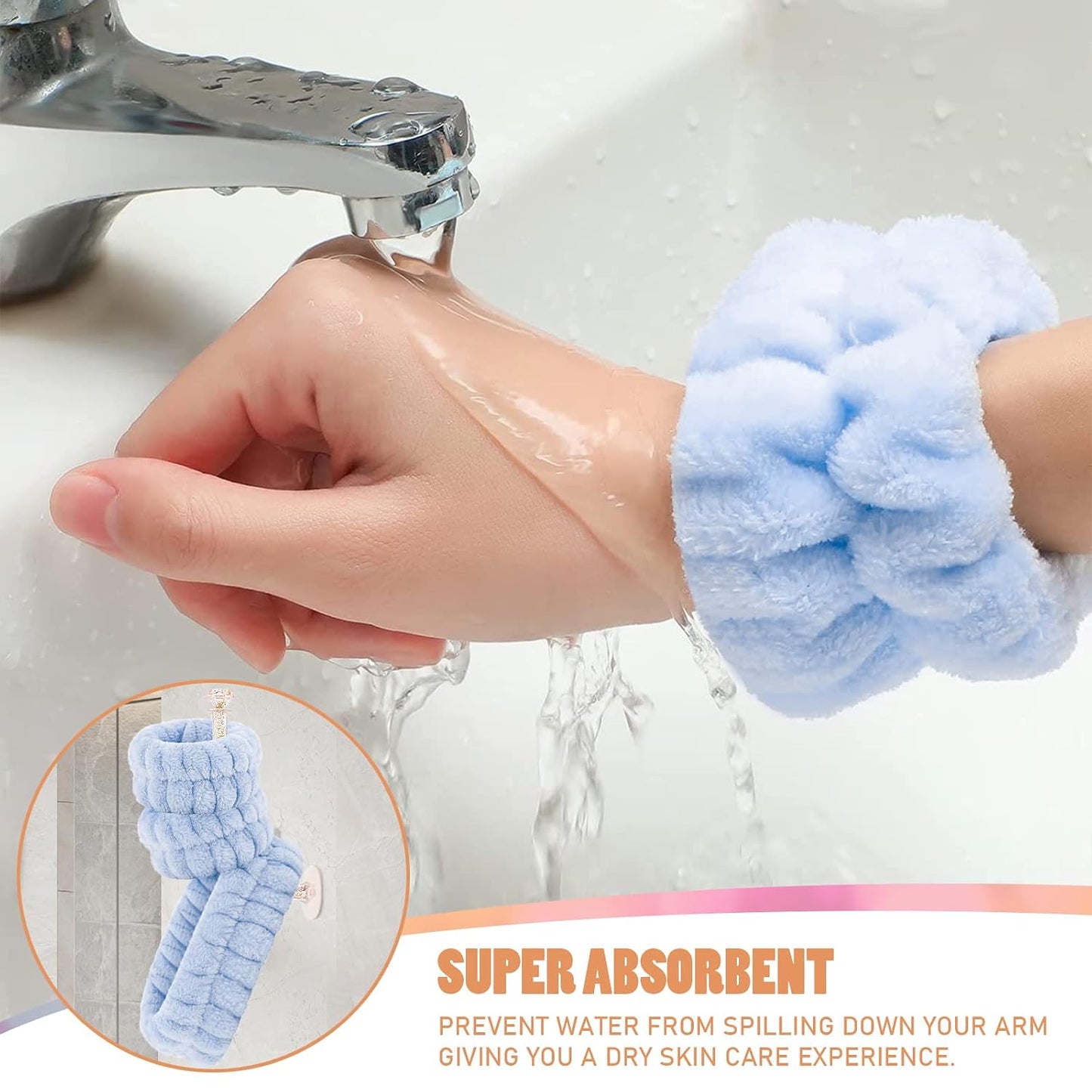 CERETIA Face Wash Headband and Wristband Set of 2, Wrist Towels with Holder Microfiber Wristbands for Washing Face Absorbent Spa Wristbands Wrist Scrunchies