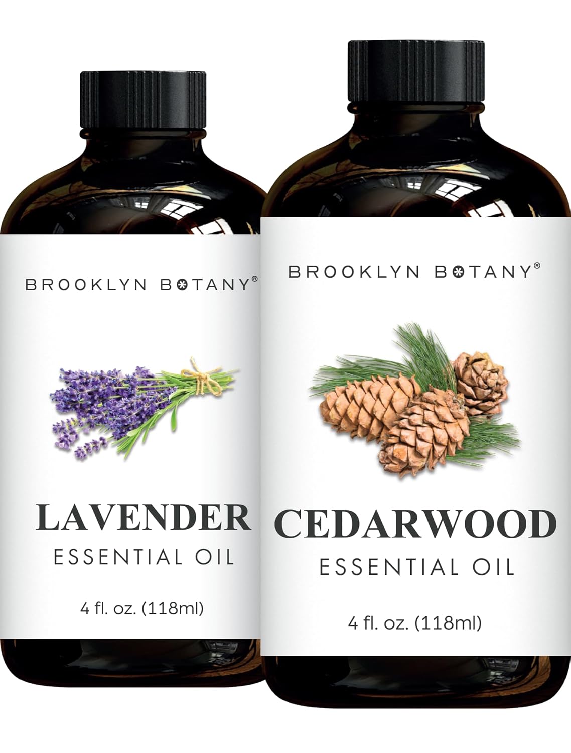 Brooklyn Botany Lavender & Cedarwood Essential Oils – 4 Fl Oz (Pack of 2) – 100% Pure & Natural – Premium Grade Aromatherapy Oils – Deep Relaxation Blend