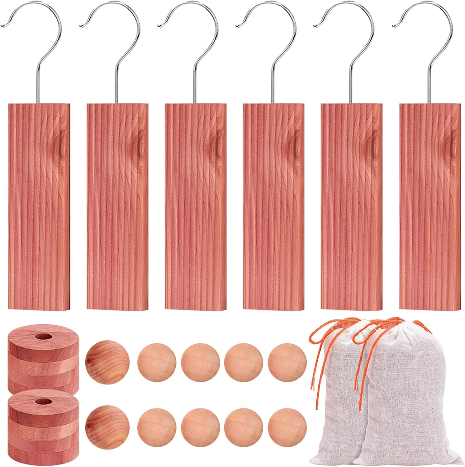 26Pcs Cedar Blocks for Clothes Storage, Aromatic Cedar Hangers, Rings and Balls, Scented Sachets, Closet Freshener for Closets, Drawers and Bookshelves ;1
