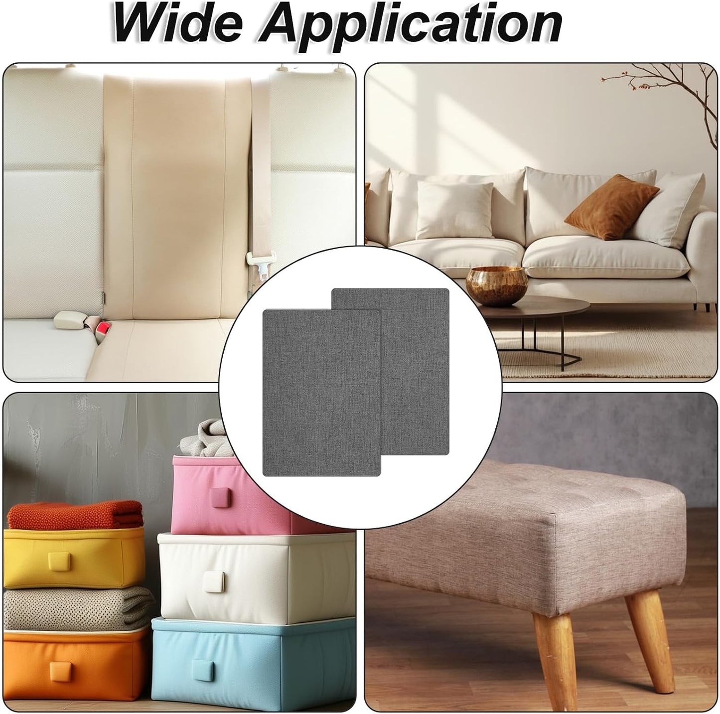 2Pcs Self-Adhesive Linen Fabric Patches, 11x8 Inch Fabric Repair Patch for Couch Sofa Car Seat Furniture Tote Bag, Linen Repair Adhesive Patch Dark Grey