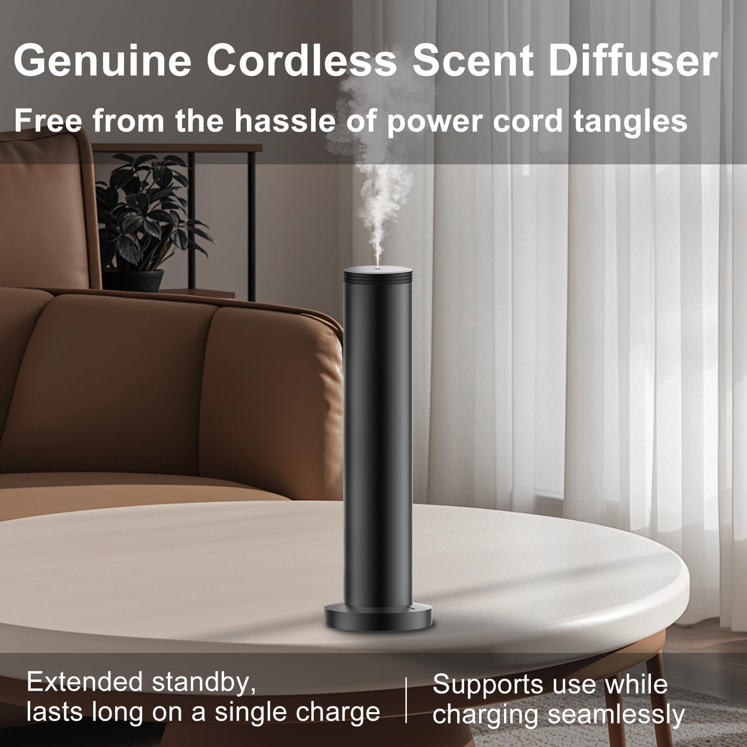 Wireless Hotel Scent Diffuser Starter Kit- Cordless Rechargeable Diffuser for Whole House - Hotel Scents Collection - App Control Waterless Essential Oil Diffuser for Large Room, Studio, Office(Black)