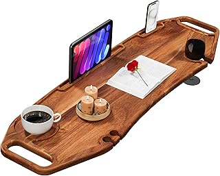 Premium Bathtub Tray Large 35x10 Inch, Acacia Wood Luxury, Waterproof, Non-Toxic, Adjustable Legs, No Tools Required,Caddy Tray,New Home Essenials Make sure to measure before 35 Inch Long