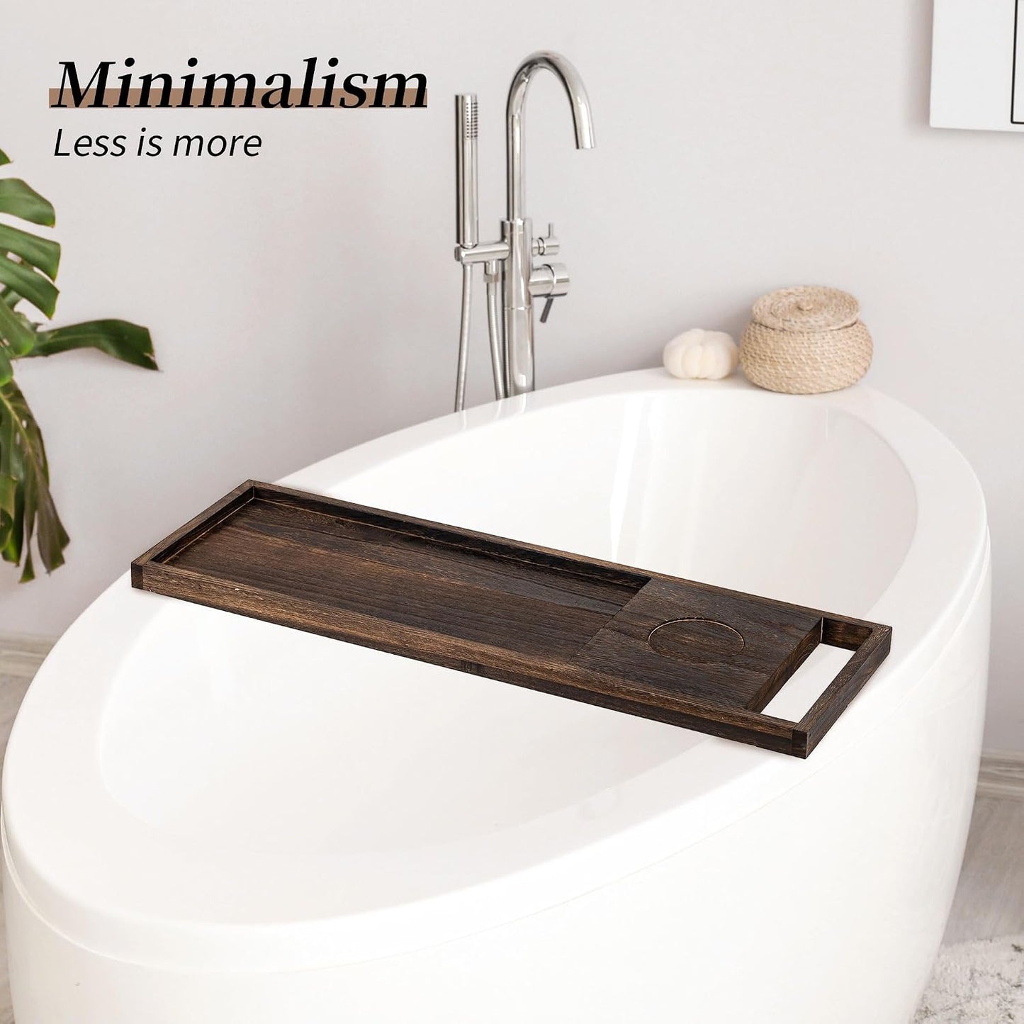 Hanobe Bathtub Tray Bath Caddy: 31" Wooden Tub Shelf with Handles Simplicity Farmhouse Rustic Wood Board for Bathroom Organizer Home SPA