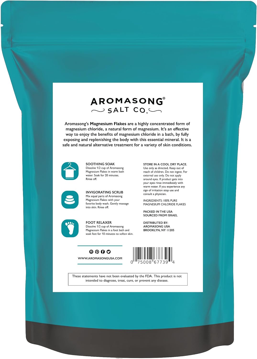 Aromasong Dead Sea Magnesium Flakes for Bath - More Than 16,325 Mg Magnesium Chloride per Bath - Superior Alternative to Epsom Salt - Used as Muscle & Foot Soak - 4 Lb Bag