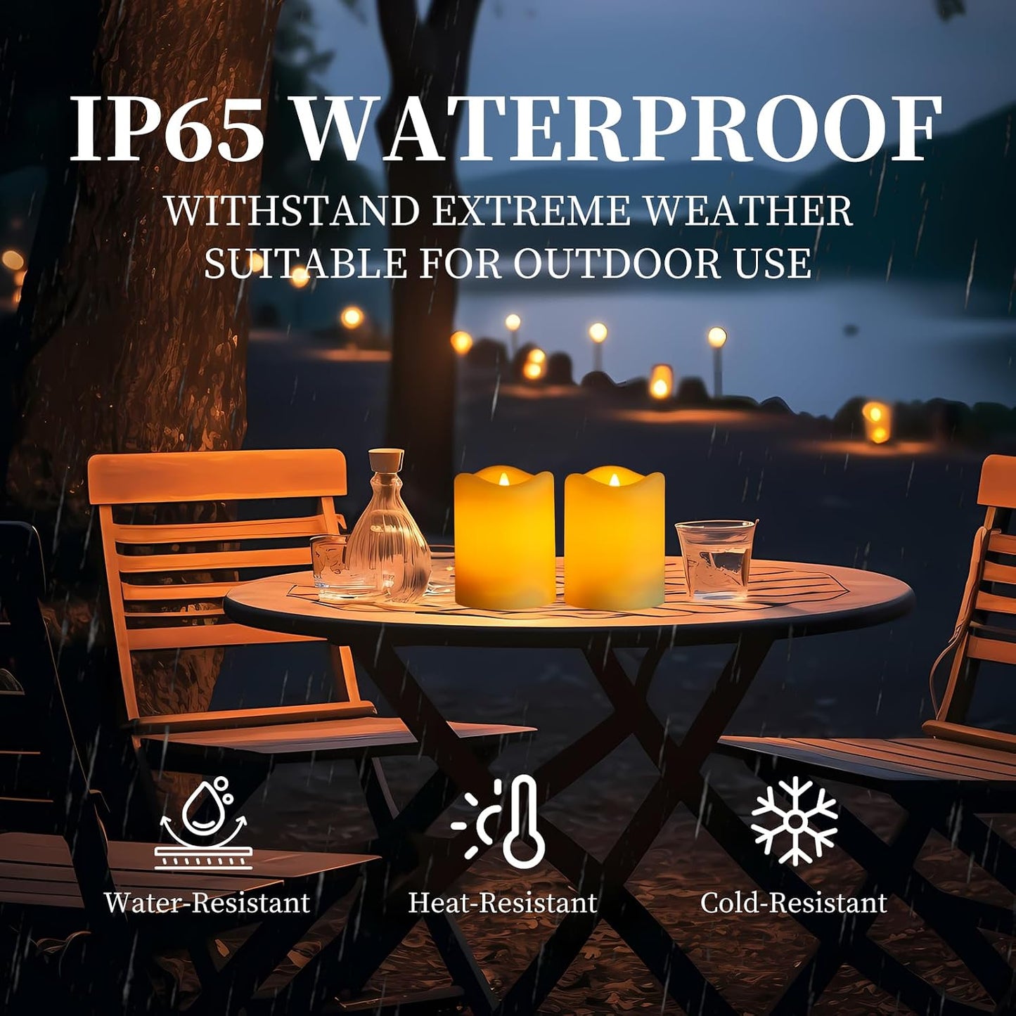 Solar Candles Outdoor Waterproof, 2 Pack Solar Flameless LED Rechargeable Candles with Flickering Glow, Dusk to Dawn Auto On/Off, Replaceable Battery, Lantern & Garden Decor, Holiday Gifts (3" x 4")