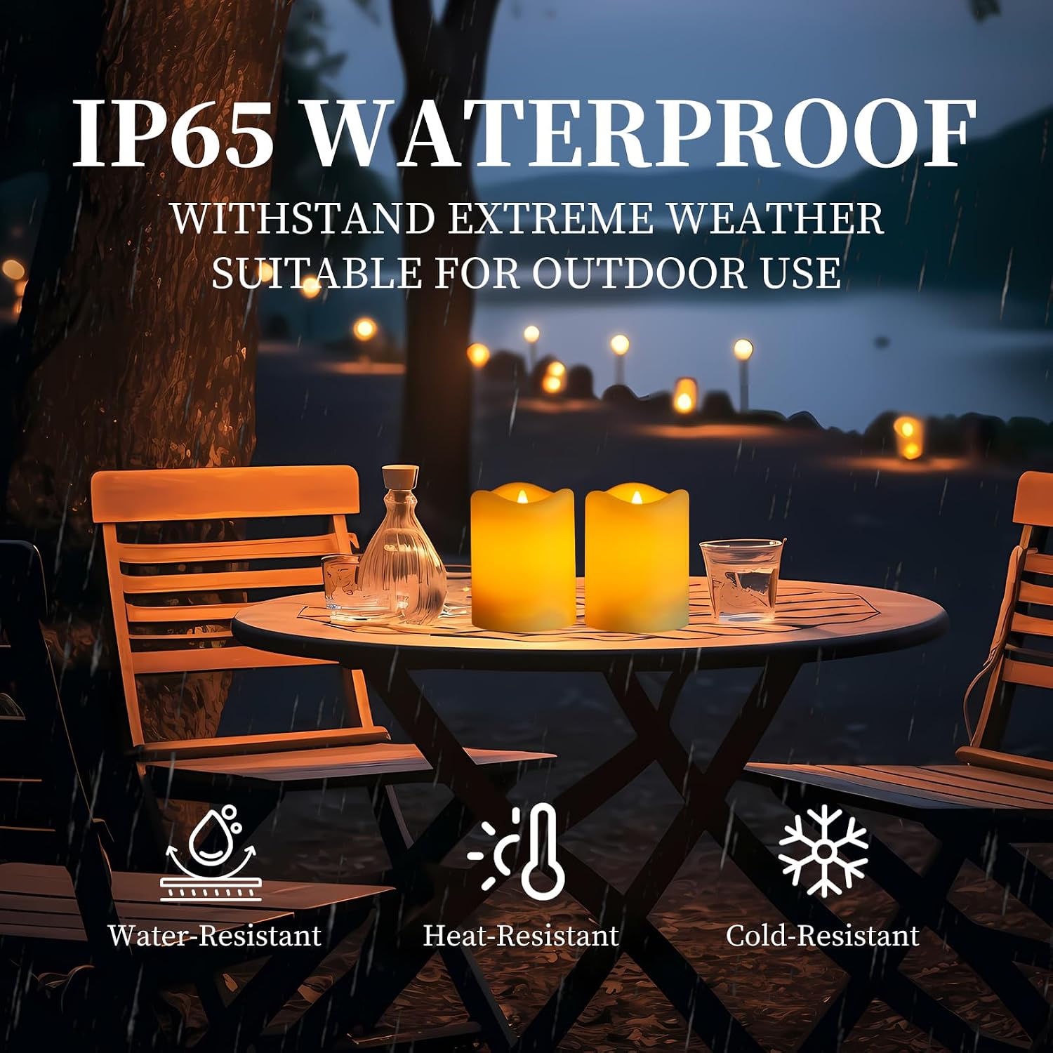 Solar Candles Outdoor Waterproof, 2 Pack Solar Flameless LED Rechargeable Candles with Flickering Glow, Dusk to Dawn Auto On/Off, Replaceable Battery, Lantern & Garden Decor, Holiday Gifts (3" x 4")