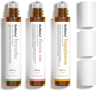 Benatu Essential Oil Blends Set (Breathe, Focus on, Happiness), Natural Aromatherapy Roll On for Massage, Body Skin Care, Home - Natural Fragrance Gift Roller for Women and Men