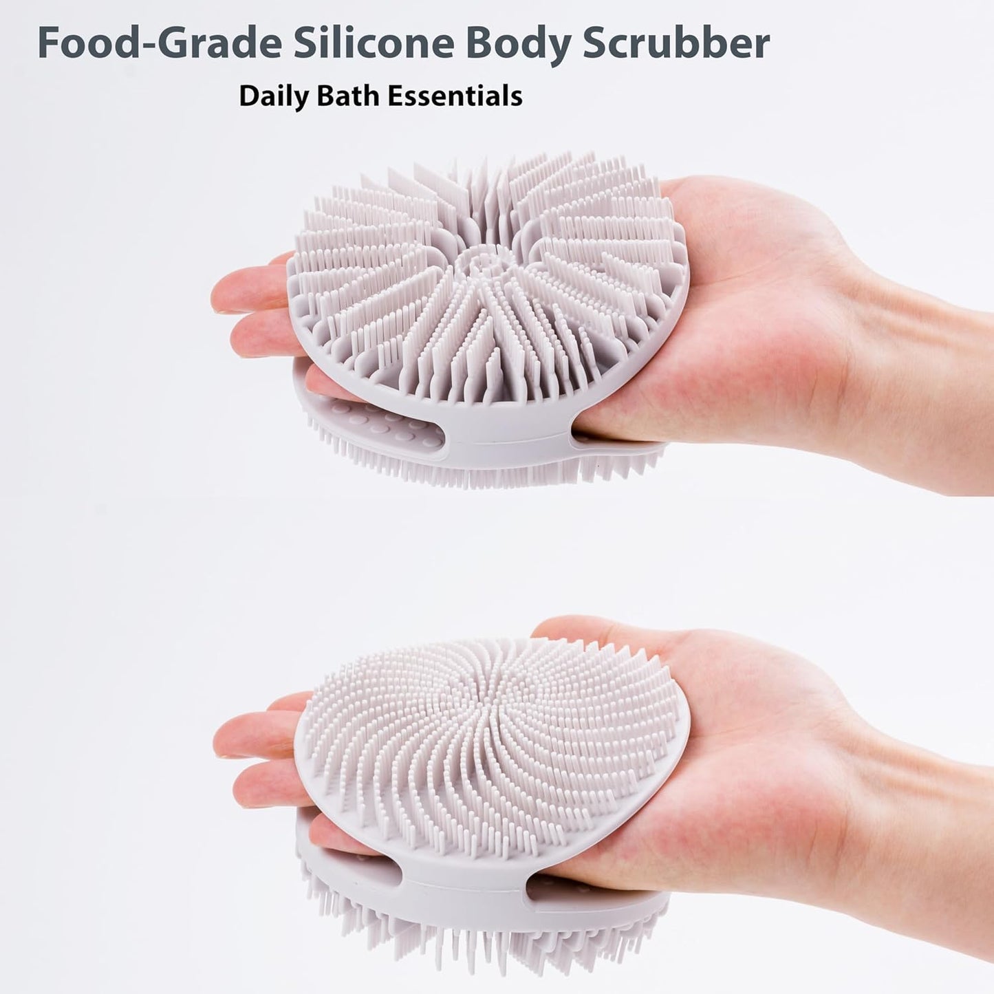 MtBoi 2 Pack Silicone Exfoliating Body Scrubber, Silicone Body Brush, Soft Silicone Loofah for Sensitive Skin, Shower Head Massager, Easy to Clean, Lathers Well(Gray&Green)
