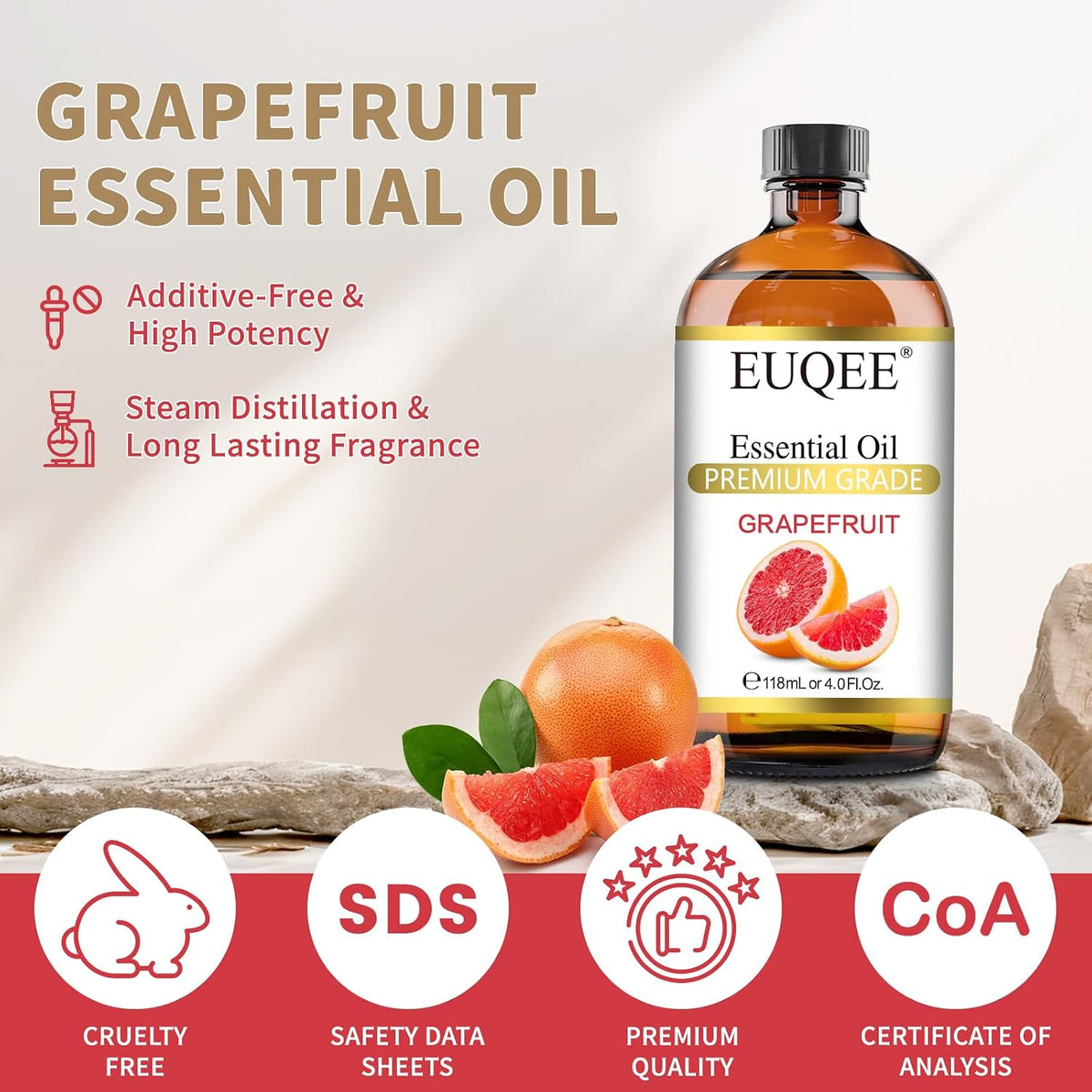 EUQEE Grapefruit Essential Oil for Candle Making 118mL/4.0 Fl Oz