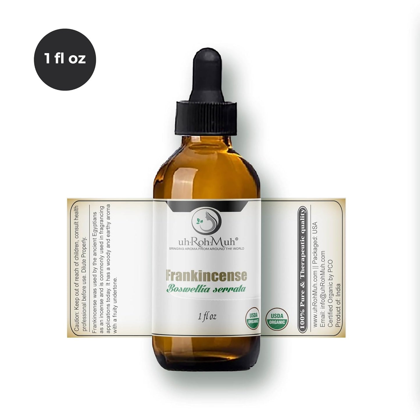 Organic Frankincense Serrata Essential Oil - Steam Distilled Boswellia Serrata Oil, Warm Woody Aroma, Base Note Essential Oil for Aromatherapy, Skincare and DIY Cosmetic Blends - 1 Fl oz