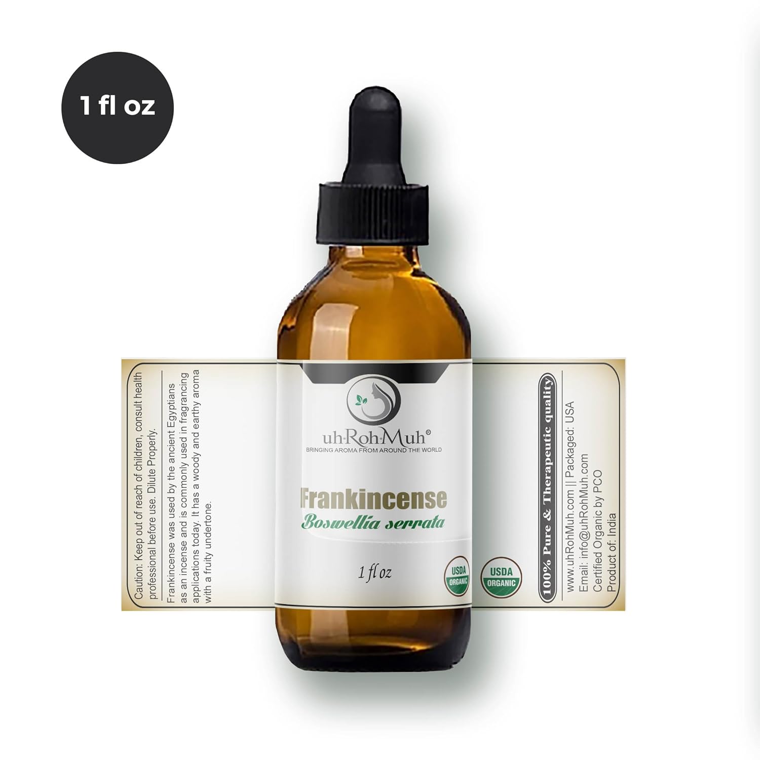 Organic Frankincense Serrata Essential Oil - Steam Distilled Boswellia Serrata Oil, Warm Woody Aroma, Base Note Essential Oil for Aromatherapy, Skincare and DIY Cosmetic Blends - 1 Fl oz