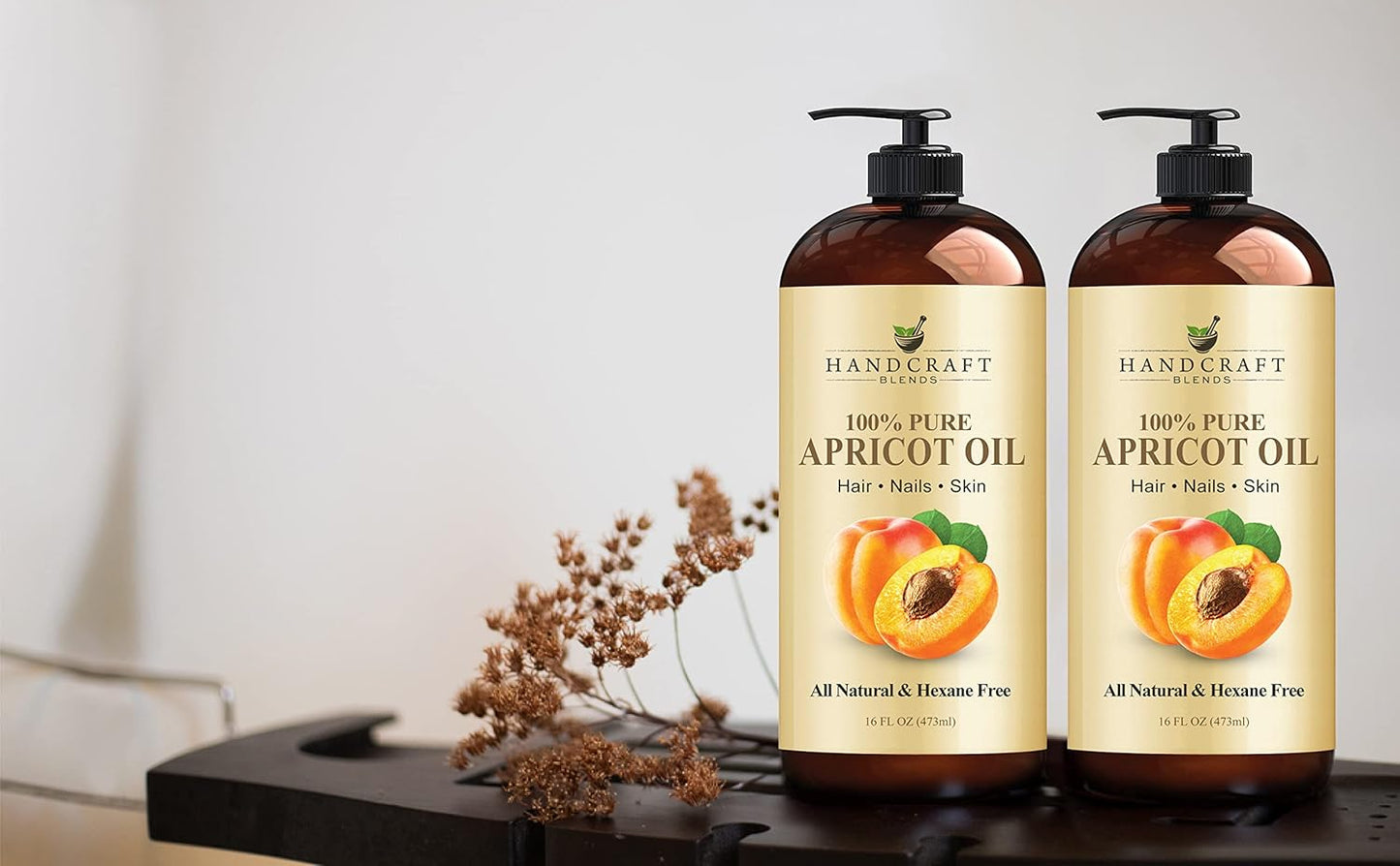 Handcraft Blends Rich Care Set: Organic Castor Oil and Apricot Kernel Oil – (2 x 16 Fl Oz) – 100% Pure & Natural – Carrier Oils for Hair, Skin, and Massage