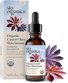 Sky Organics - Organic Castor Glass Skin Serum (1 fl oz/30 mL) Dermatologist Tested Natural Face Serum - Organic Castor Oil for Face, Neck, Chest - Jojoba Oil - Vegan, Cruelty Free, Beauty, Skin Care