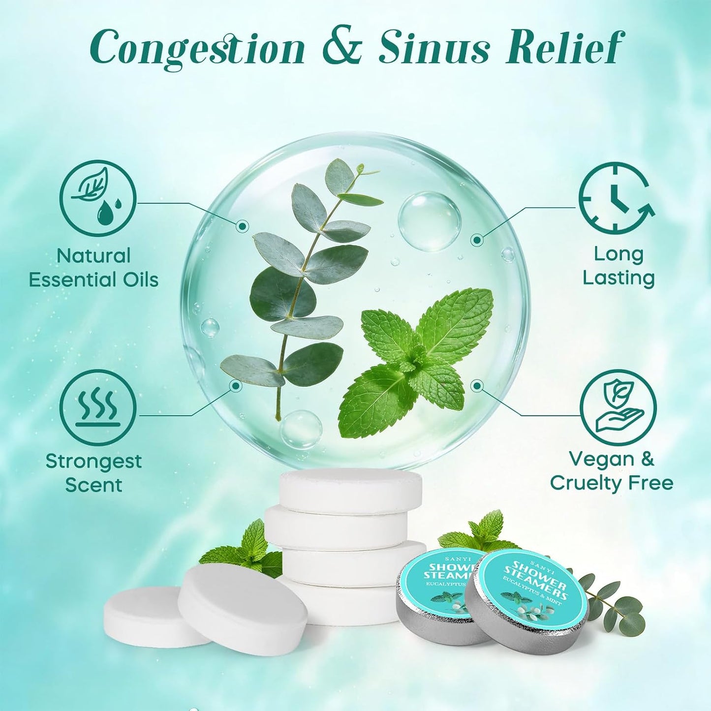 Shower Steamers Aromatherapy 15 Pack, Fathers Gifts, Eucalyptus & Mint Shower Bombs with Natural Essential Oils, Quick Sinus Relief Nasal Congestion, Relaxation Home Spa Gifts for Women Men