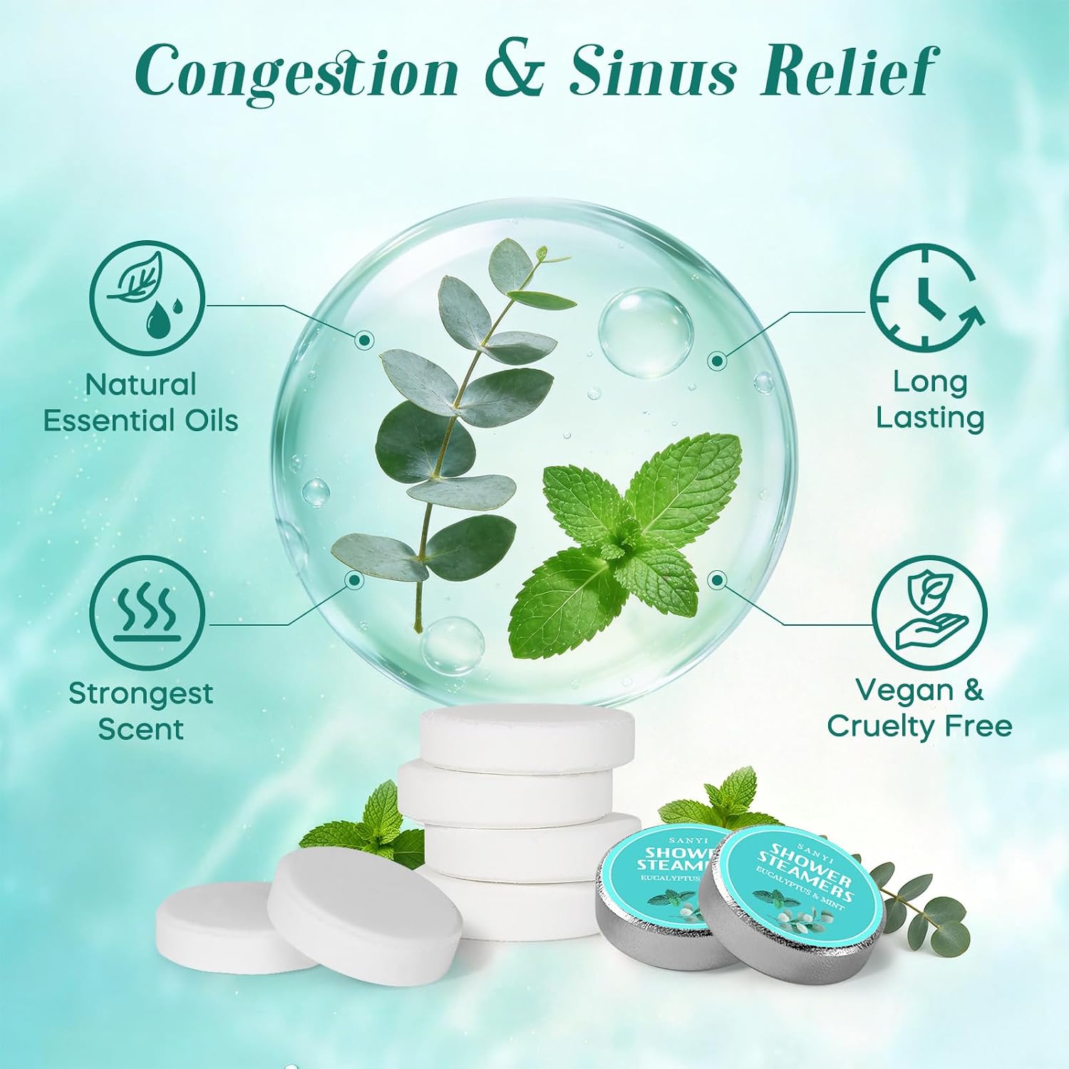 Shower Steamers Aromatherapy 15 Pack, Fathers Gifts, Eucalyptus & Mint Shower Bombs with Natural Essential Oils, Quick Sinus Relief Nasal Congestion, Relaxation Home Spa Gifts for Women Men