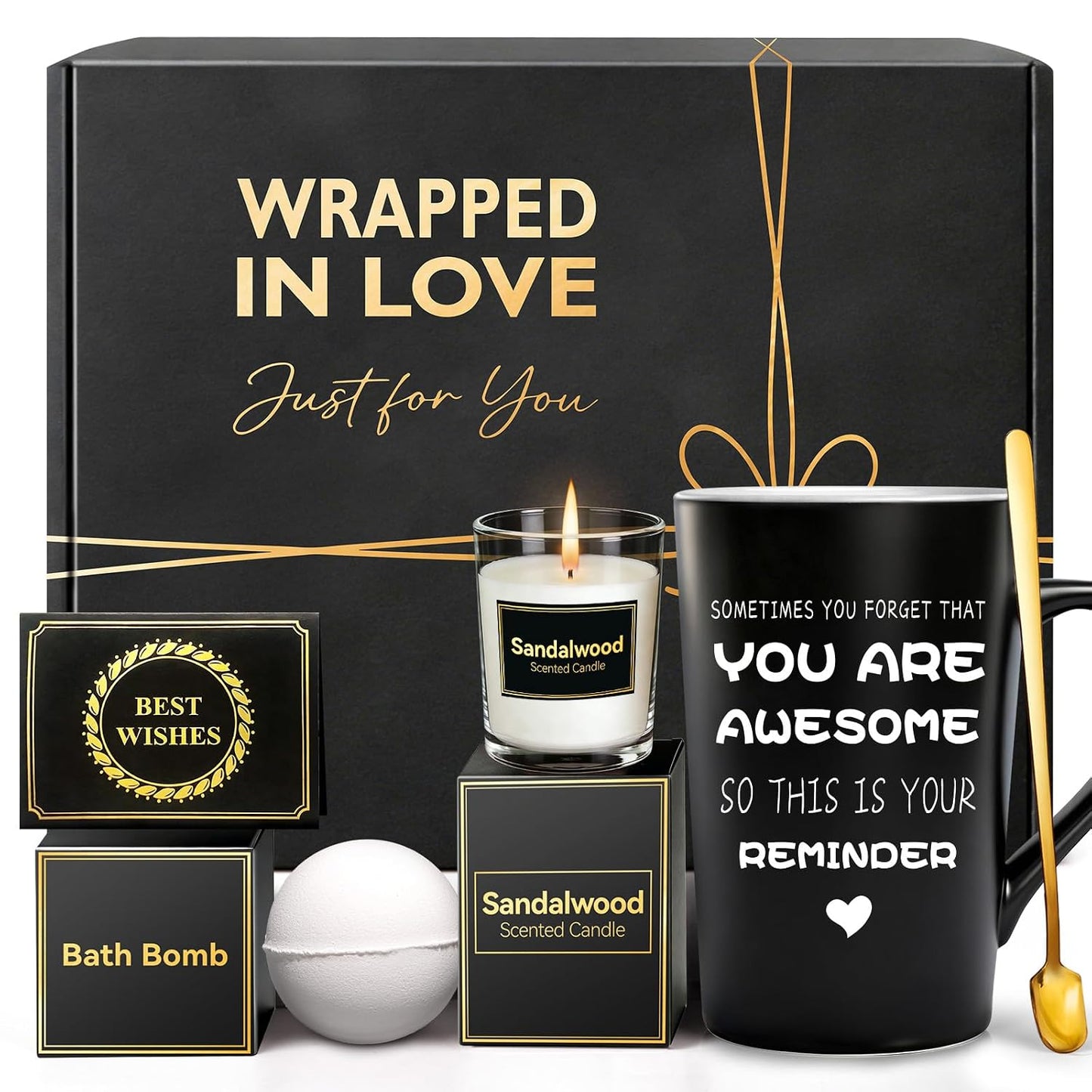 Birthday Gifts for Women Men: Unique Black Self Care Spa Relaxation Basket Set, Christmas, Valentines Day for Her Him Coworker Friend Teacher, Fathers Day for Dad Husband Grandpa Brother Boyfriend
