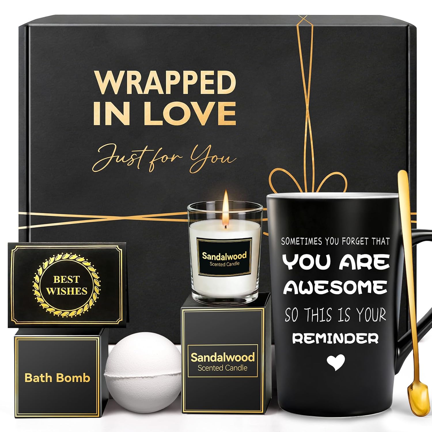 Birthday Gifts for Women Men: Unique Black Self Care Spa Relaxation Basket Set, Christmas, Valentines Day for Her Him Coworker Friend Teacher, Fathers Day for Dad Husband Grandpa Brother Boyfriend
